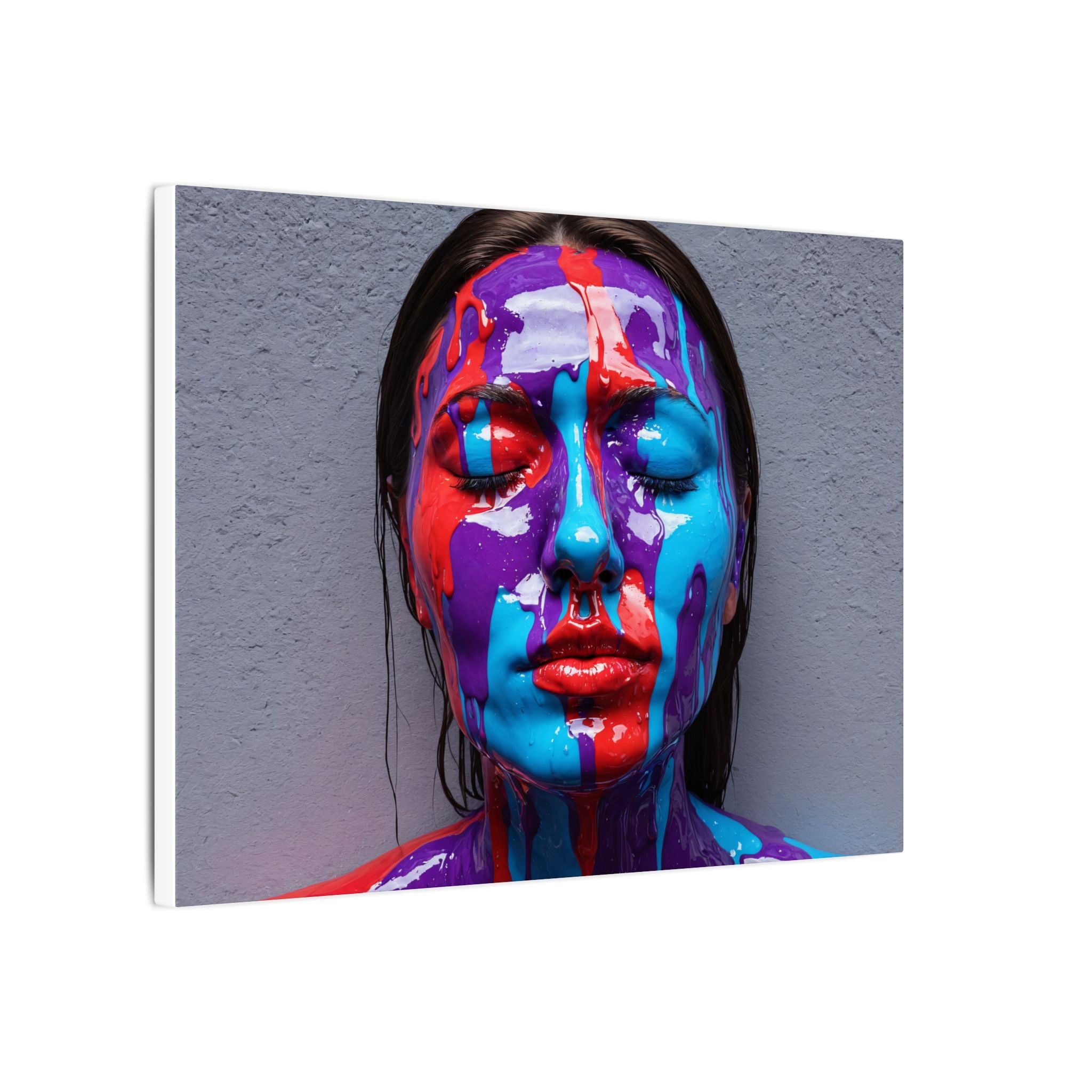 Tableau sur toile « Portrait goutte de couleur » — Art abstrait vibrant de visage sur toile tendue mate