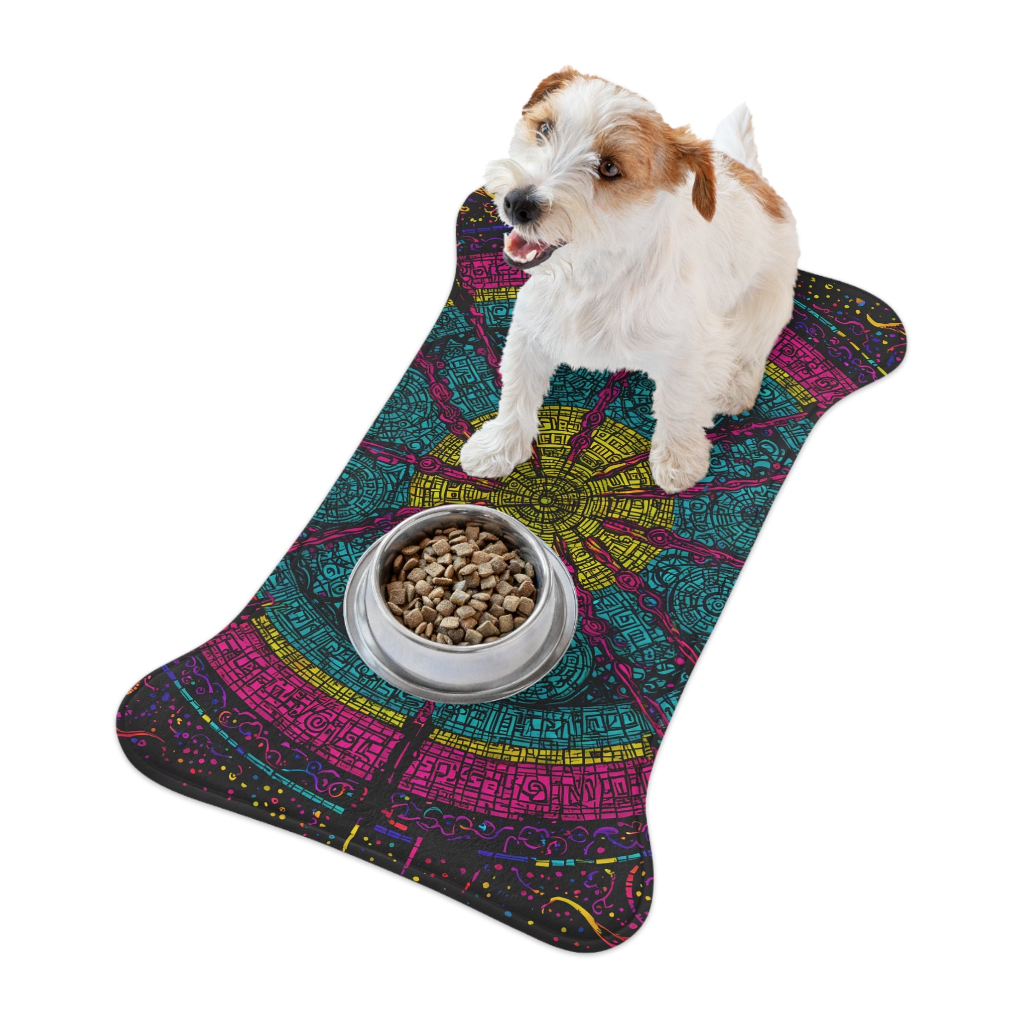Boho Mandala Pet Feeding Mat — Colorful Non-Slip Placemat for Dogs & Cats
