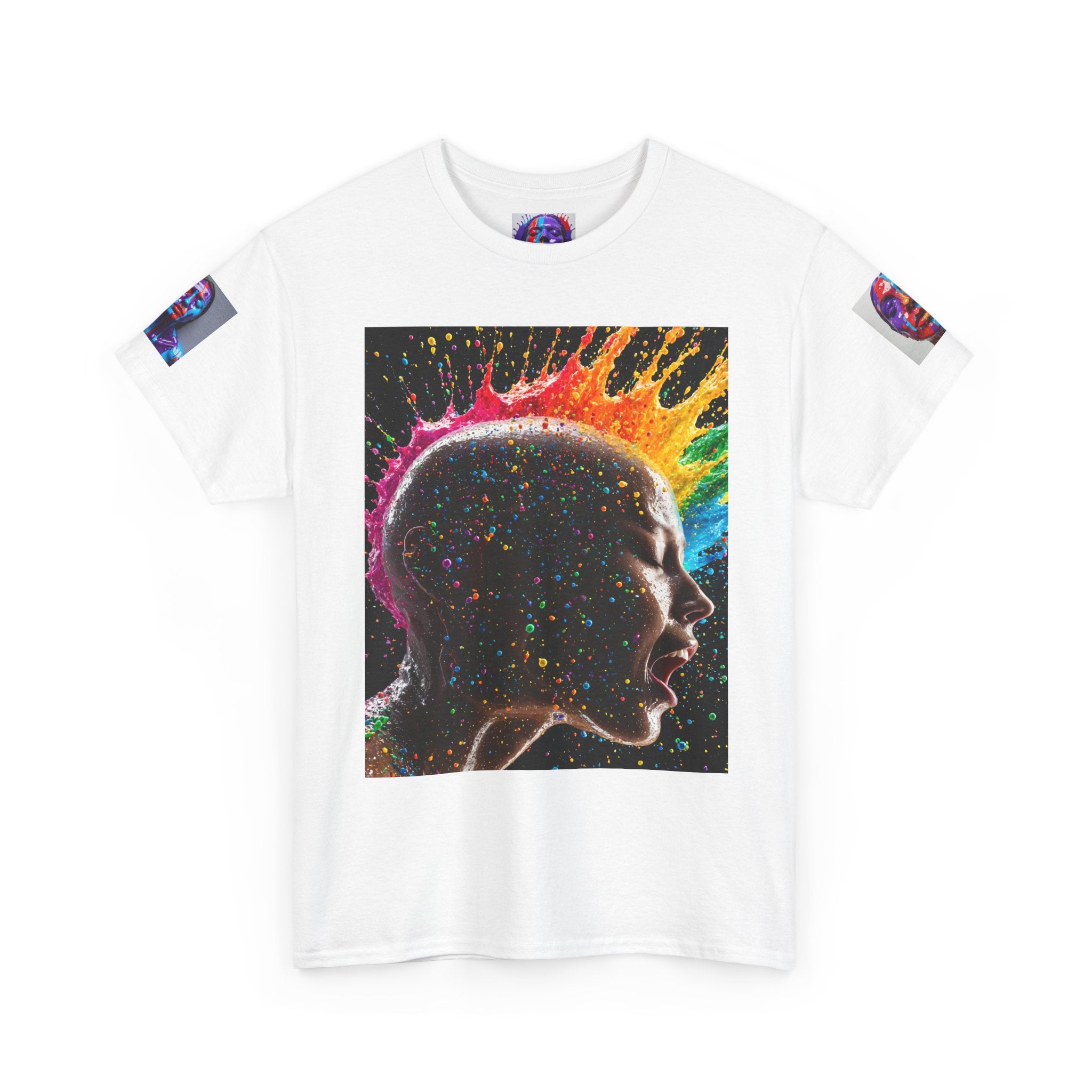 Psychedelic Head Profile Tee — Colorful Neon Abstract Portrait T-Shirt