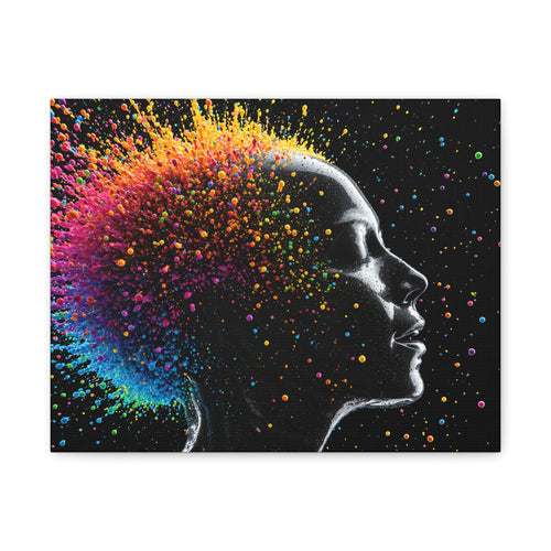 Toile imprimée mate Colorburst Silhouette — Art mural femme arc-en-ciel abstrait