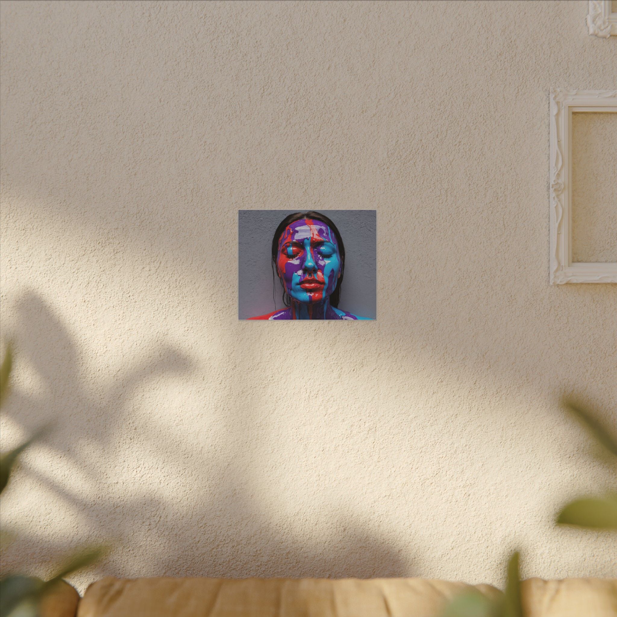Tableau sur toile « Portrait goutte de couleur » — Art abstrait vibrant de visage sur toile tendue mate