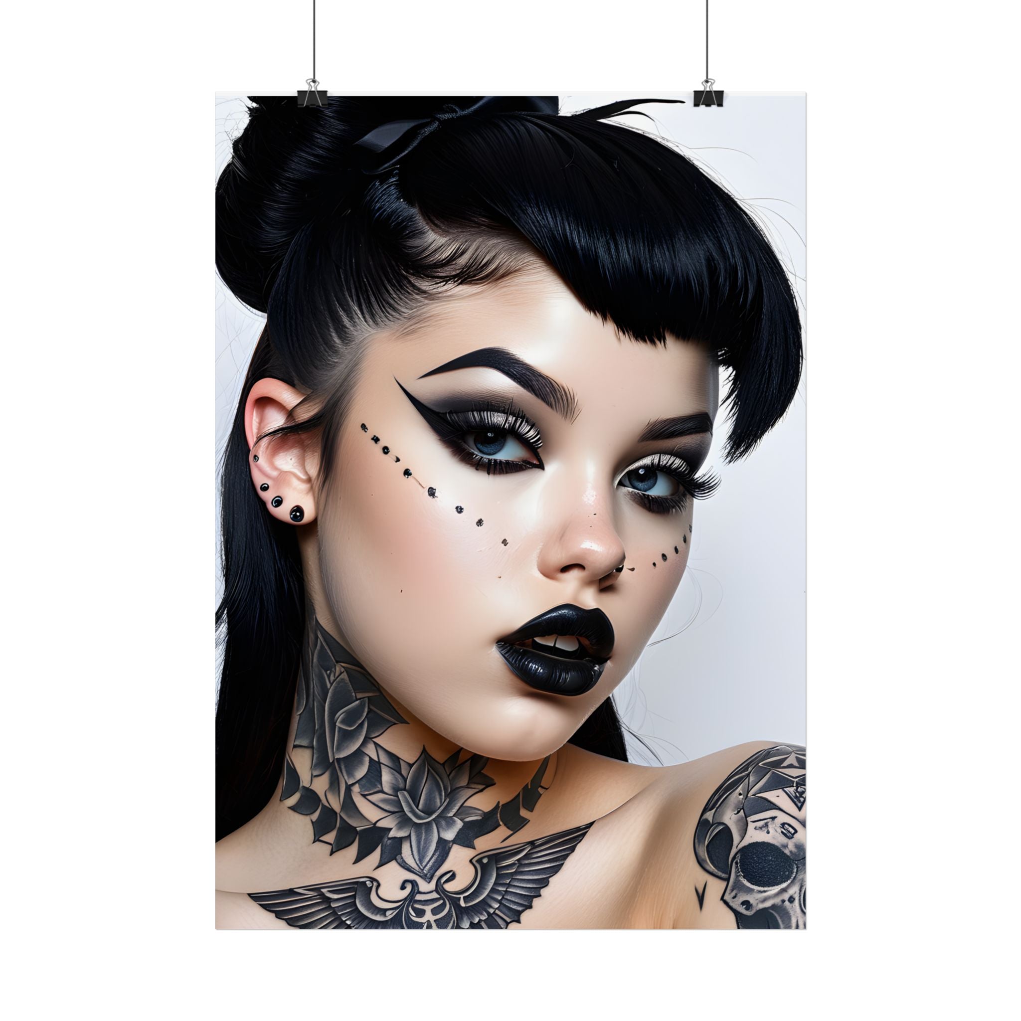 Affiche de portrait de tatouage de style pin-up Beauté gothique