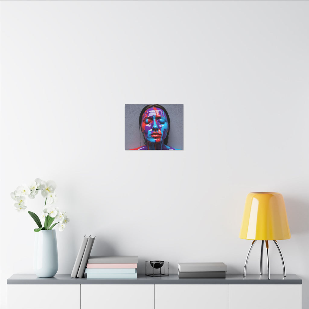 Tableau sur toile « Portrait goutte de couleur » — Art abstrait vibrant de visage sur toile tendue mate