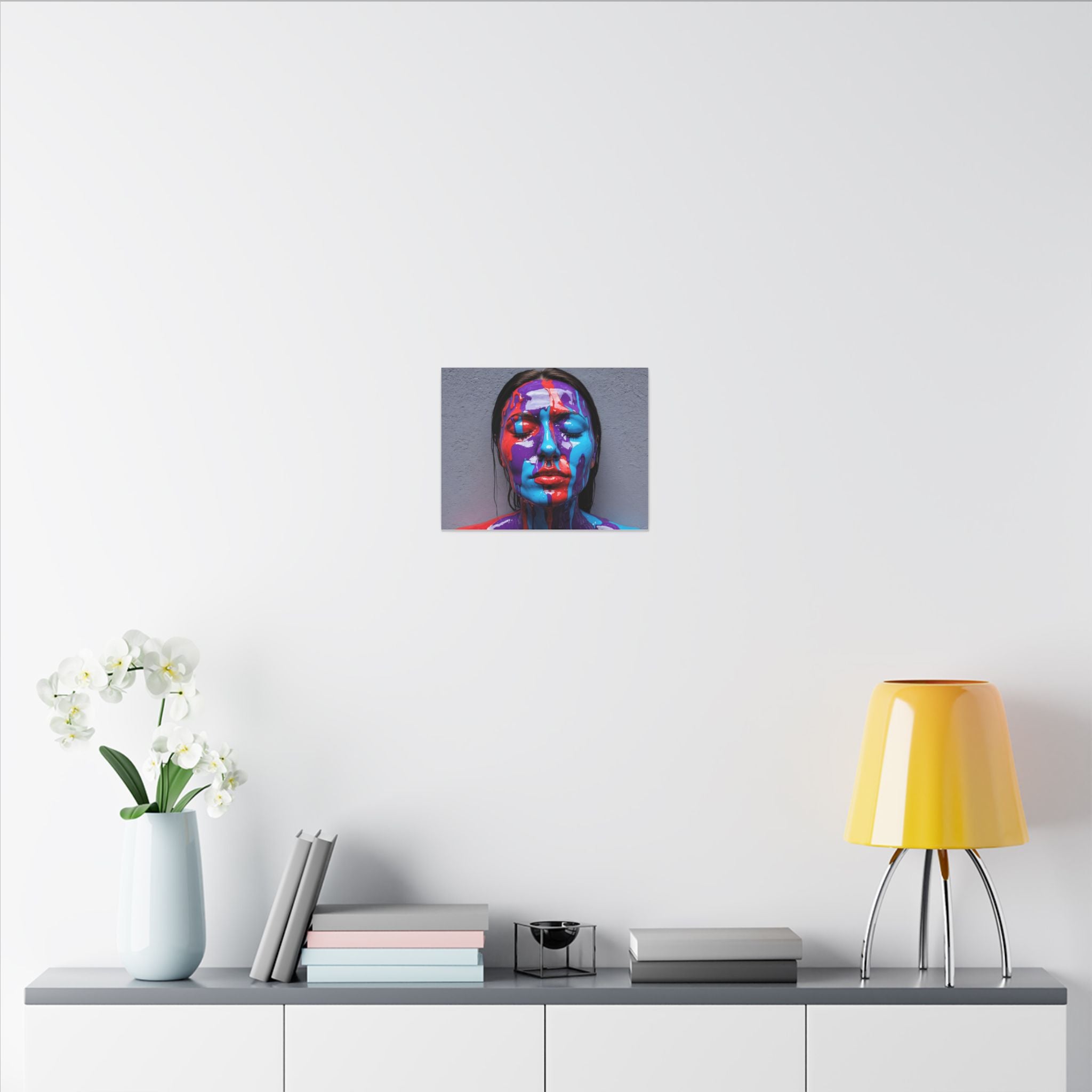 Tableau sur toile « Portrait goutte de couleur » — Art abstrait vibrant de visage sur toile tendue mate
