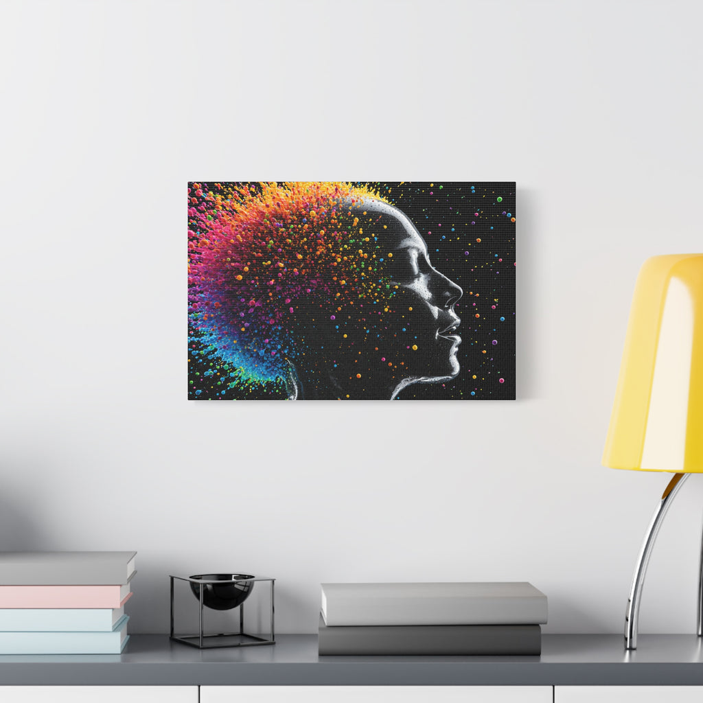 Toile imprimée mate Colorburst Silhouette — Art mural femme arc-en-ciel abstrait