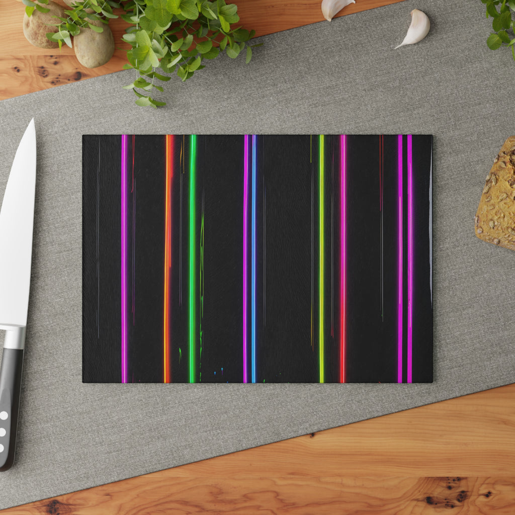 Glass Cutting Board — Neon Stripe Kitchen Board, Modern Colorful Countertop Protector