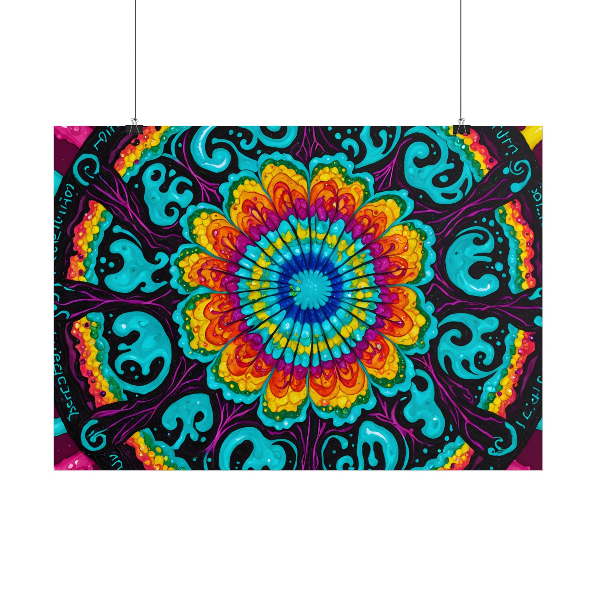 Affiche roulée — Art mural Mandala psychédélique vibrant