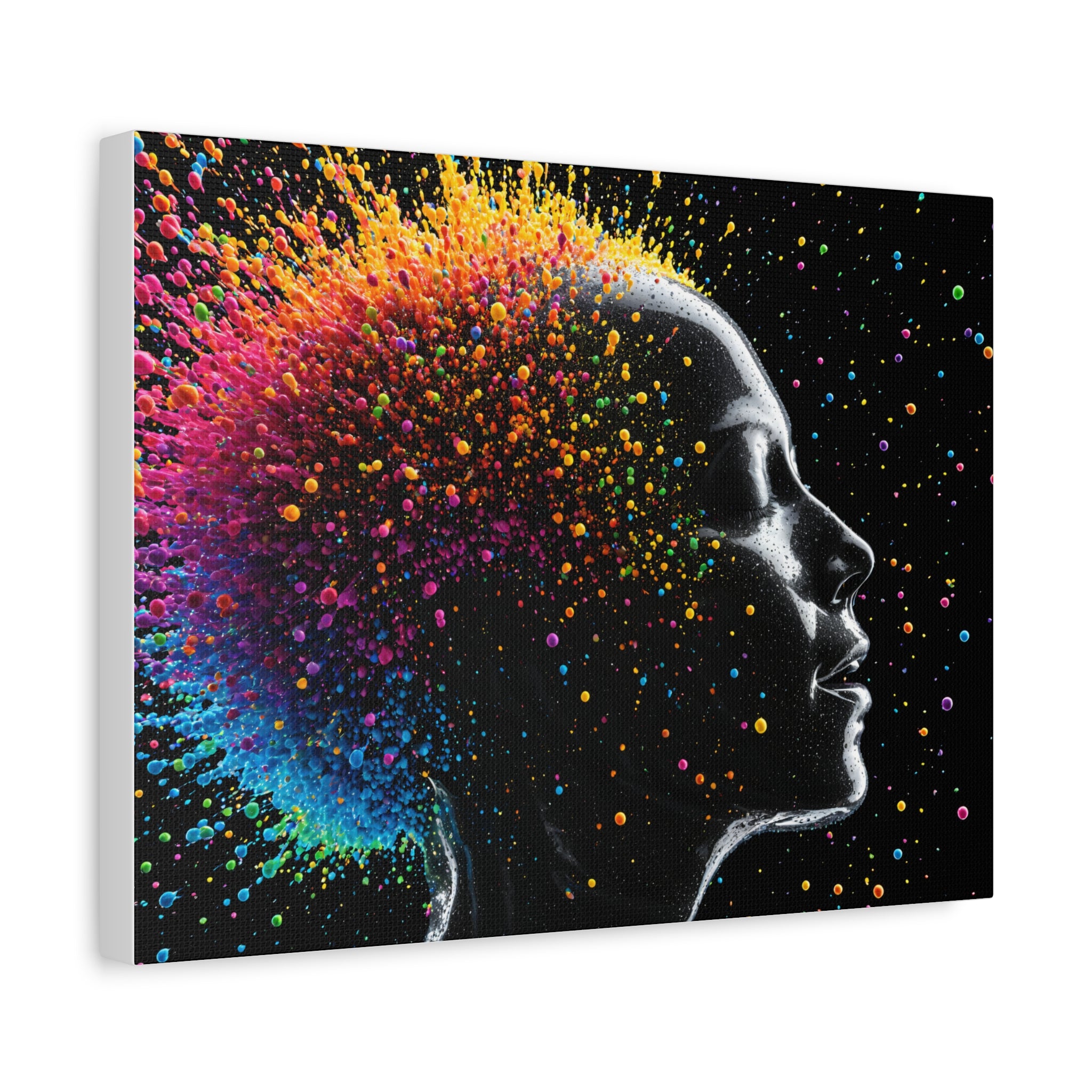 Toile imprimée mate Colorburst Silhouette — Art mural femme arc-en-ciel abstrait