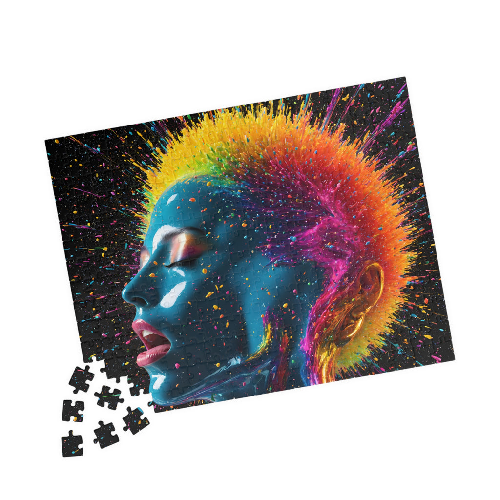 Puzzle portrait néon éclatant — Tête éclat de couleur Puzzle d'art de 110 à 1014 pièces