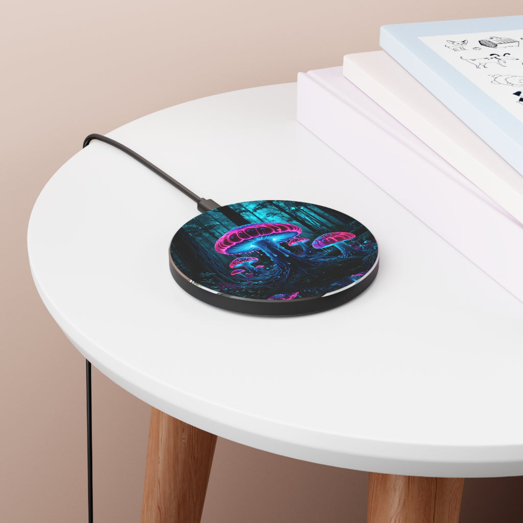 Neon Mushroom Trippy Wireless Charger — Glowing Fantasy Qi Charging Pad
