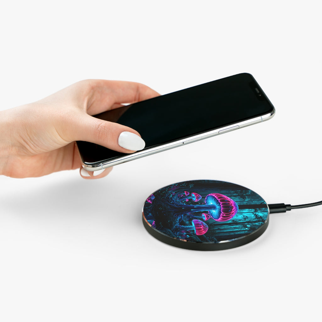 Neon Mushroom Trippy Wireless Charger — Glowing Fantasy Qi Charging Pad