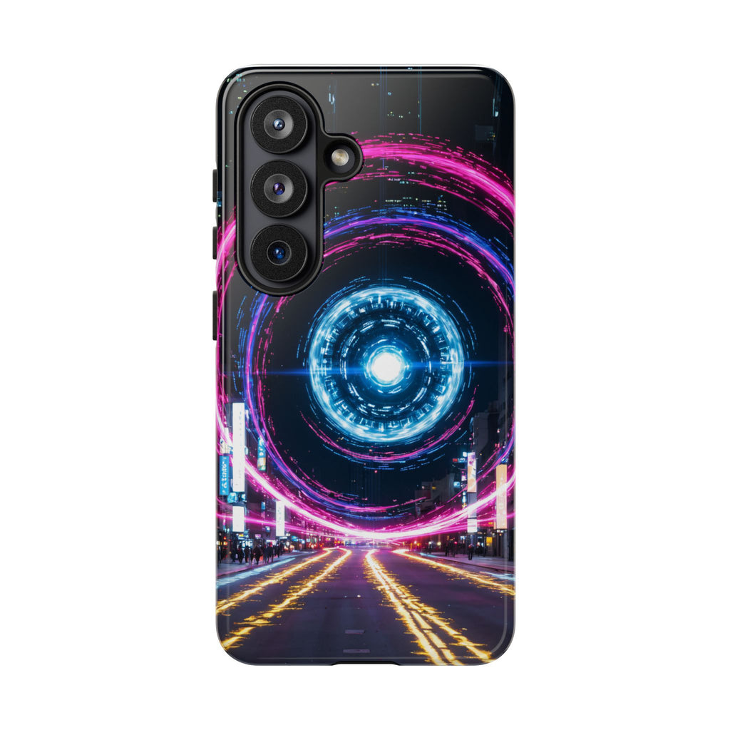 Tough Phone Case - Neon Cyber City Vortex Design