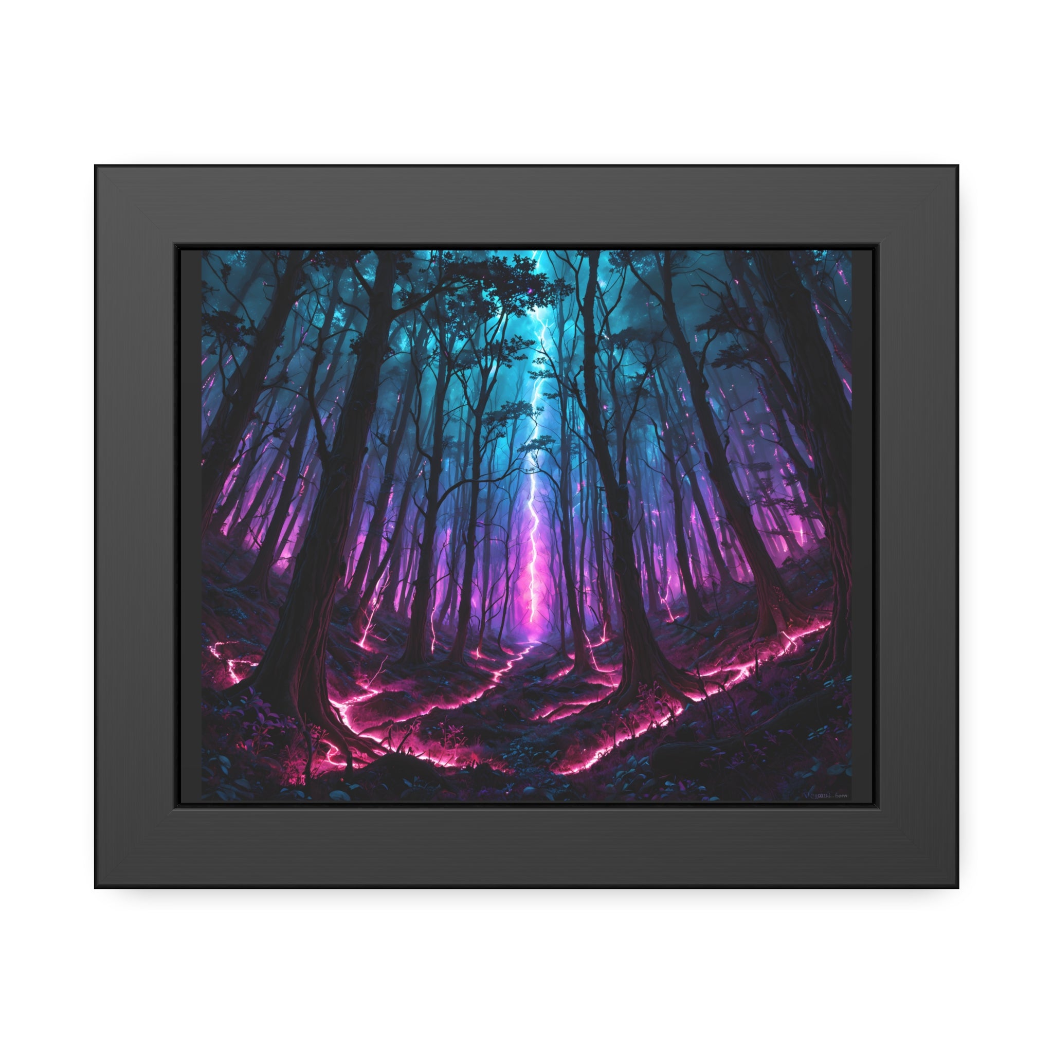 Impression d'art encadrée Forêt de néon — Affiche fantastique mystique violette et sarcelle