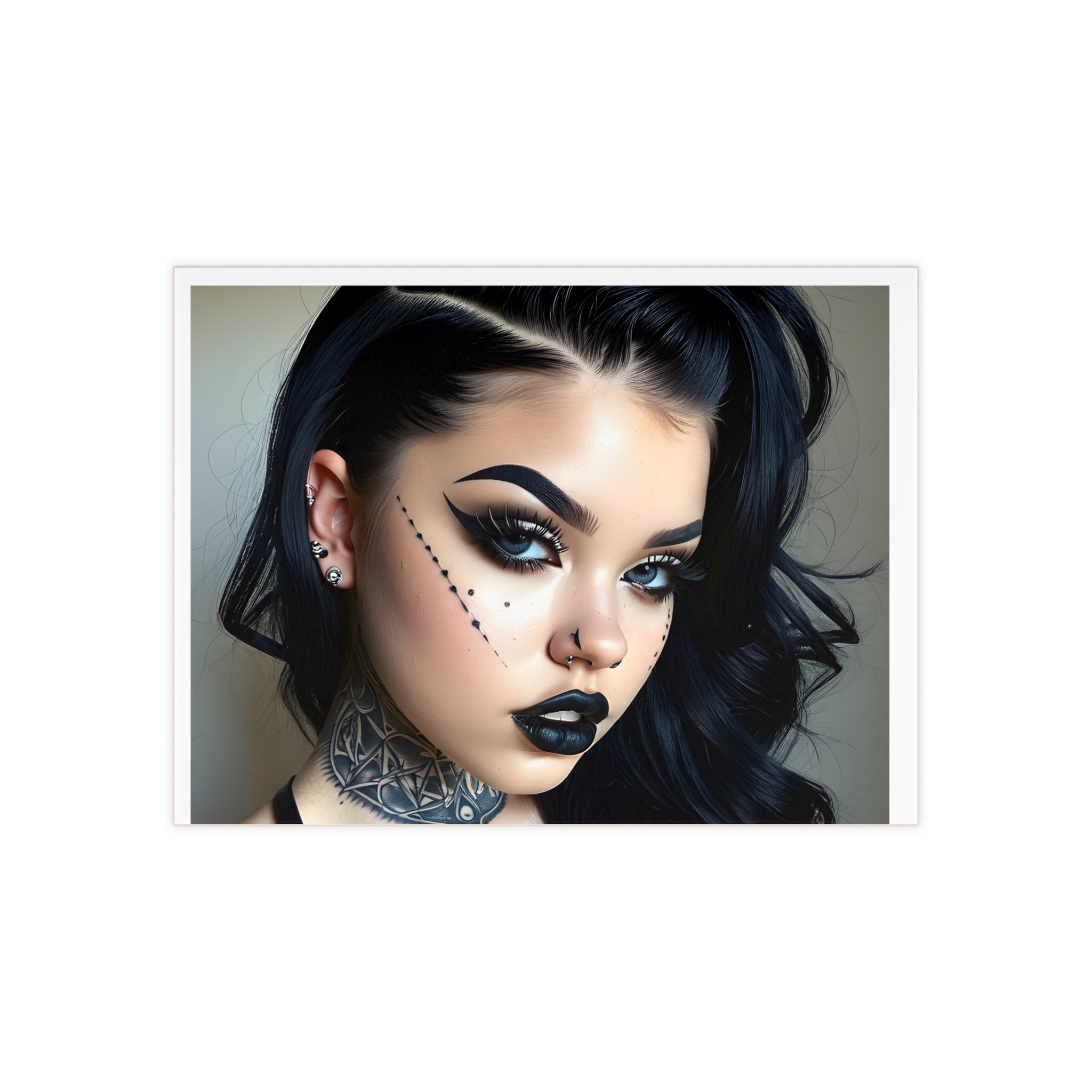 Ceramic Photo Tile — Gothic Portrait Decorative Tile (Dark Makeup, Piercing & Neck Tattoo)