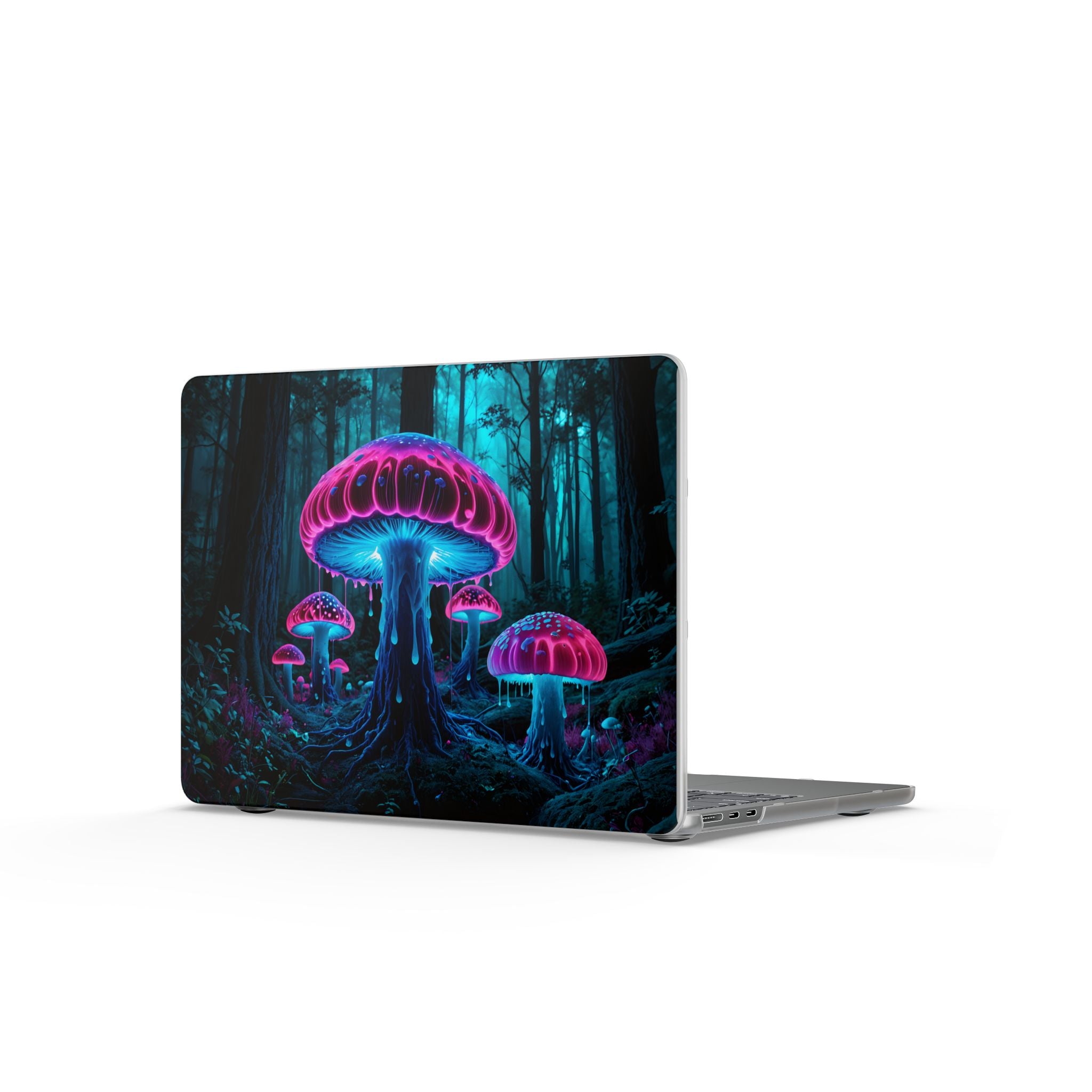 Neon Mushroom Matte MacBook Case — Glowing Forest Laptop Skin