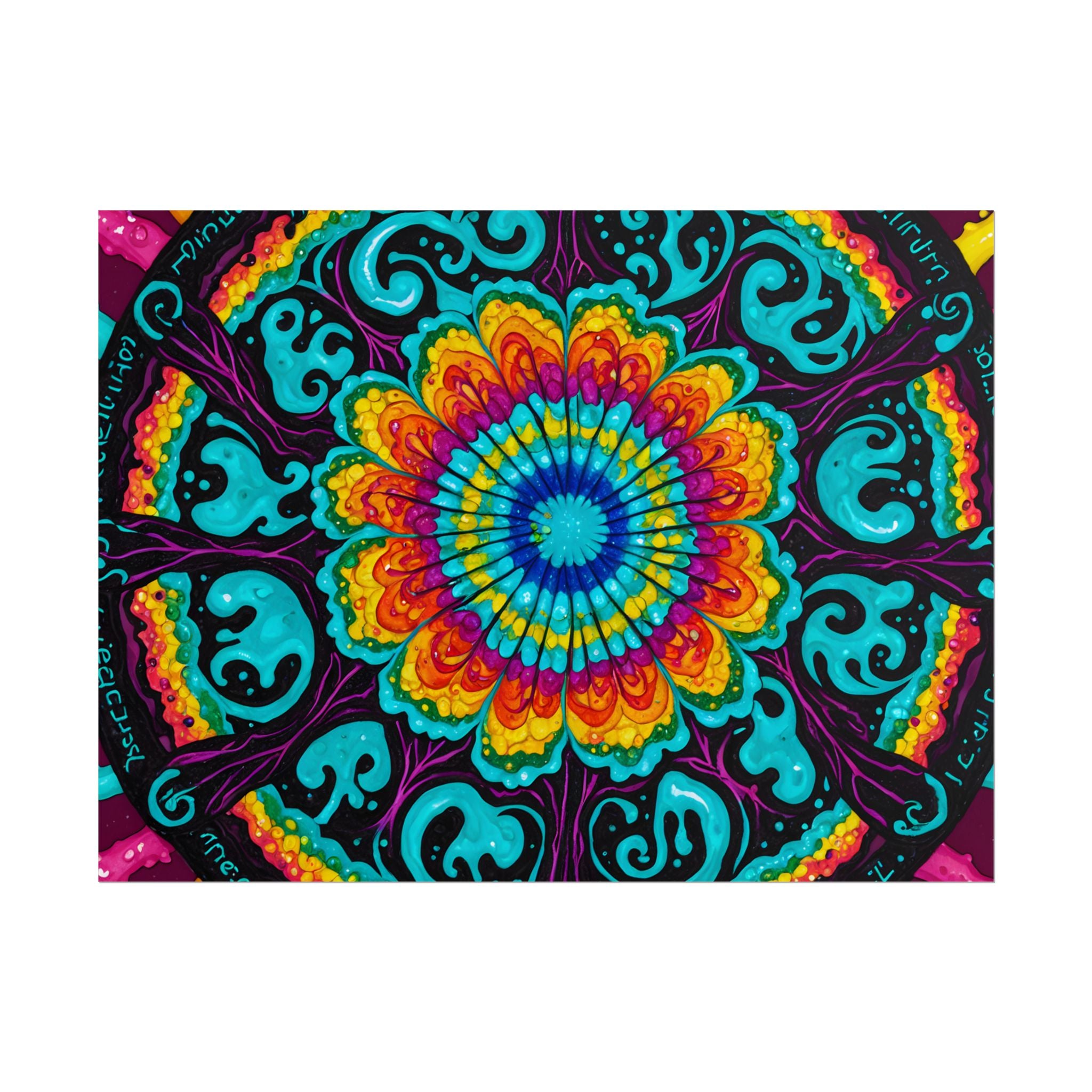 Affiche roulée — Art mural Mandala psychédélique vibrant