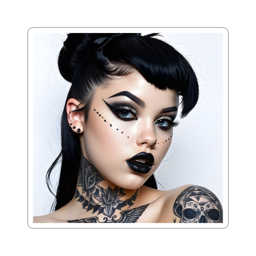Goth Girl Portrait Kiss-Cut Sticker — Dark Makeup & Tattoo Laptop Decal