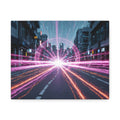 Neon Speedscape Stretched Canvas — Futuristic City Lightburst Wall Art