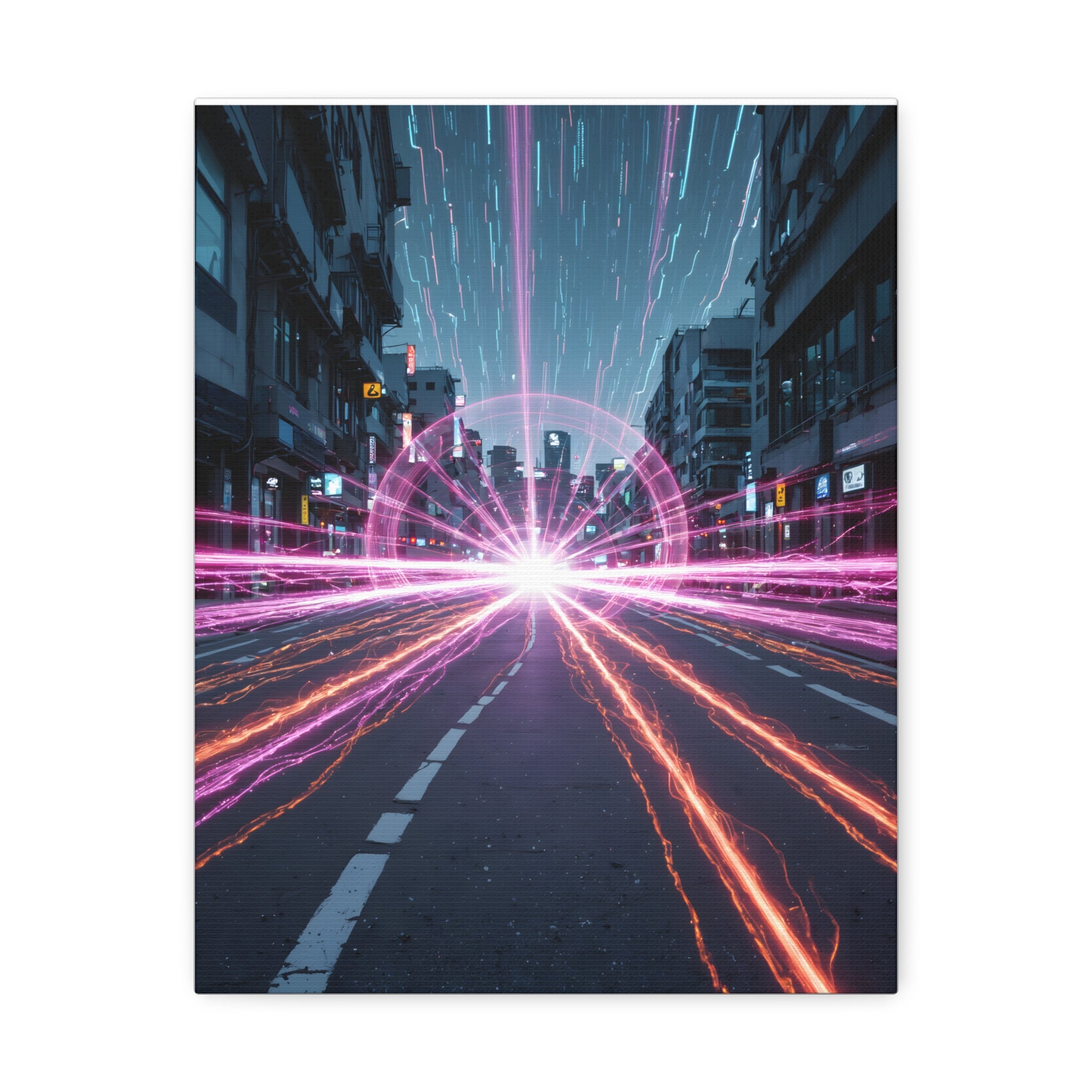 Toile tendue Neon Speedscape — Art mural futuriste Éclat lumineux de ville