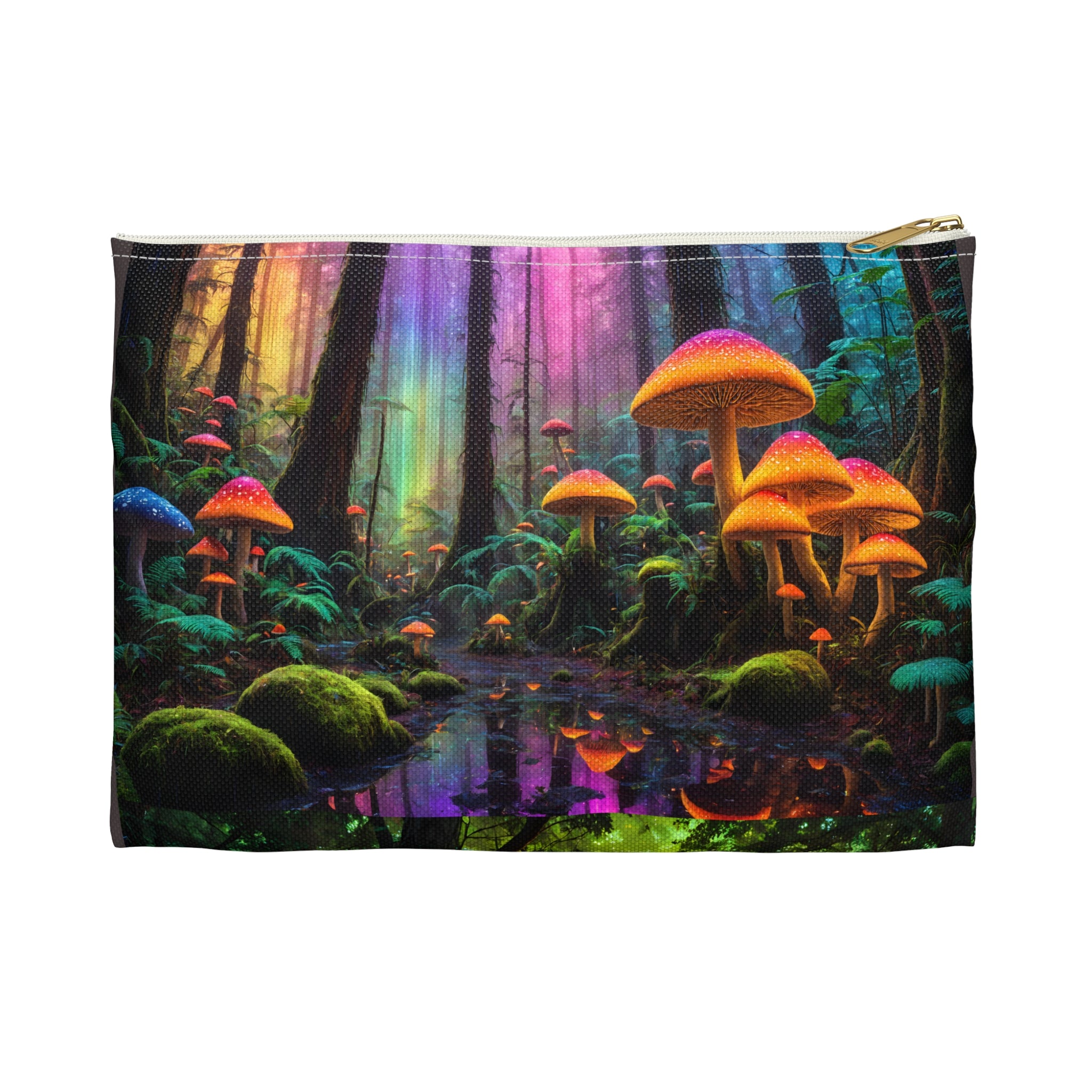 Trousse d'accessoires Forêt aux Champignons Mystiques — Trousse de maquillage colorée pour Bois Enchanté