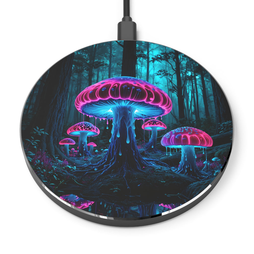 Neon Mushroom Trippy Wireless Charger — Glowing Fantasy Qi Charging Pad