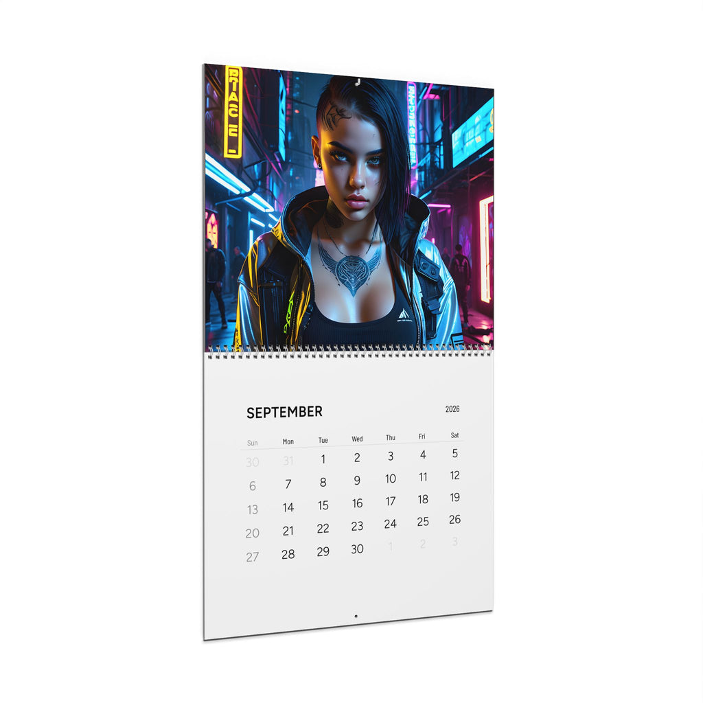 Cyberpunk Portrait Wall Calendar 2026 — Futuristic Neon Art Calendar