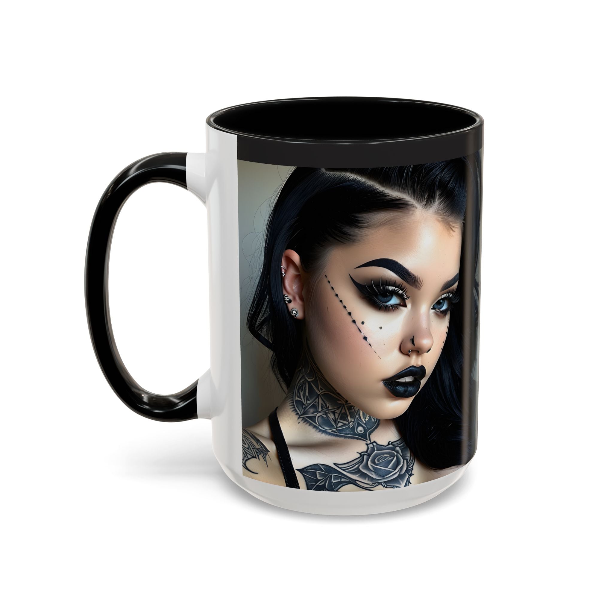Goth Tattoo Girl Accent Coffee Mug – 11/15oz Black-Lined Ceramic