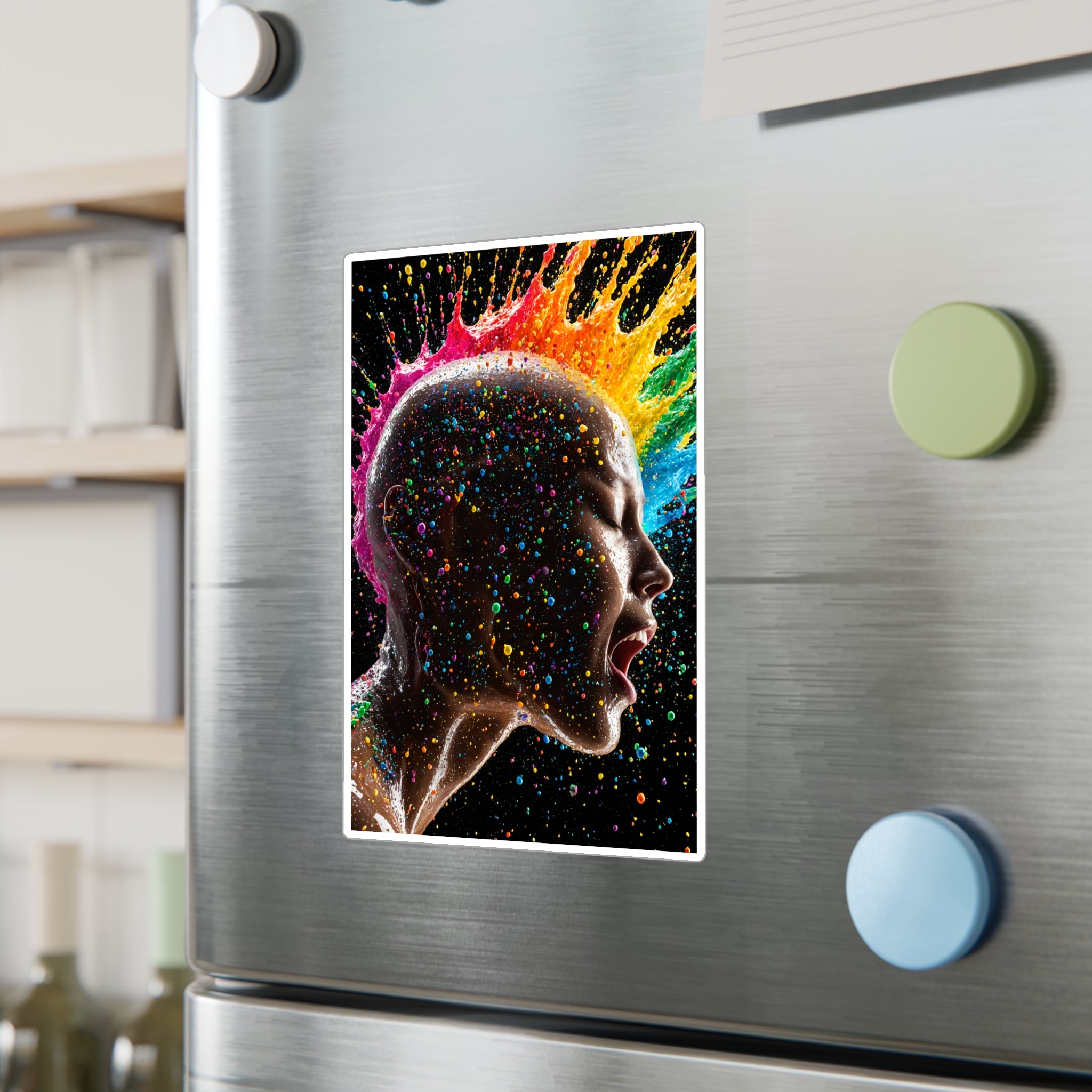 Vibrant Scream Rainbow Head Kiss-Cut Vinyl Decal — Colorful Pop Art Sticker