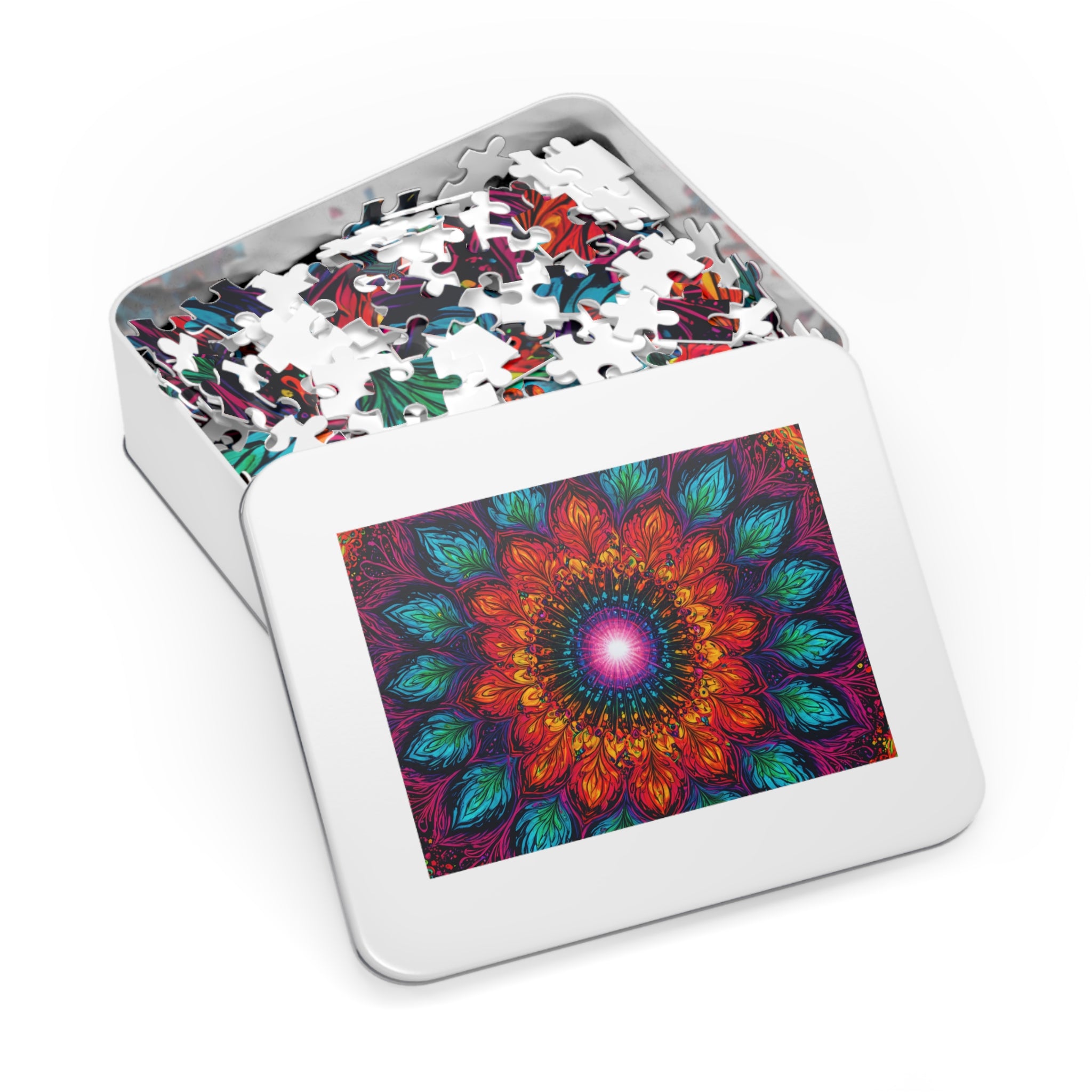 Puzzle Mandala en étain — Kaléidoscope Floral Vibrant 500 Pièces, Idée Cadeau