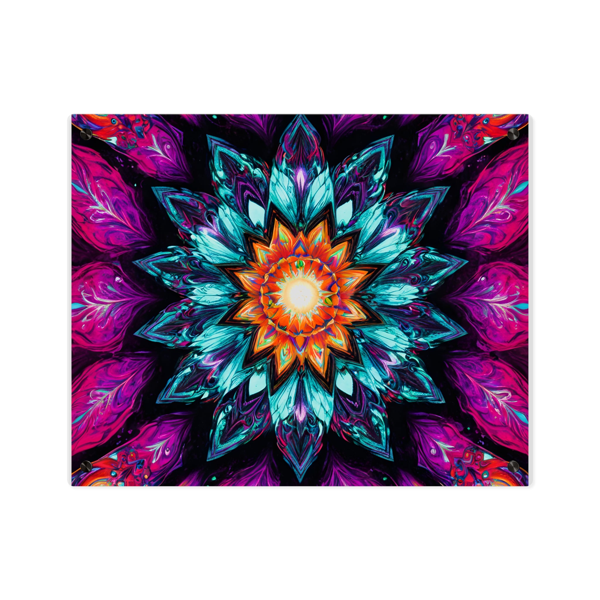 Panneau mural vibrant en acrylique, motif mandala — Décoration bohème colorée
