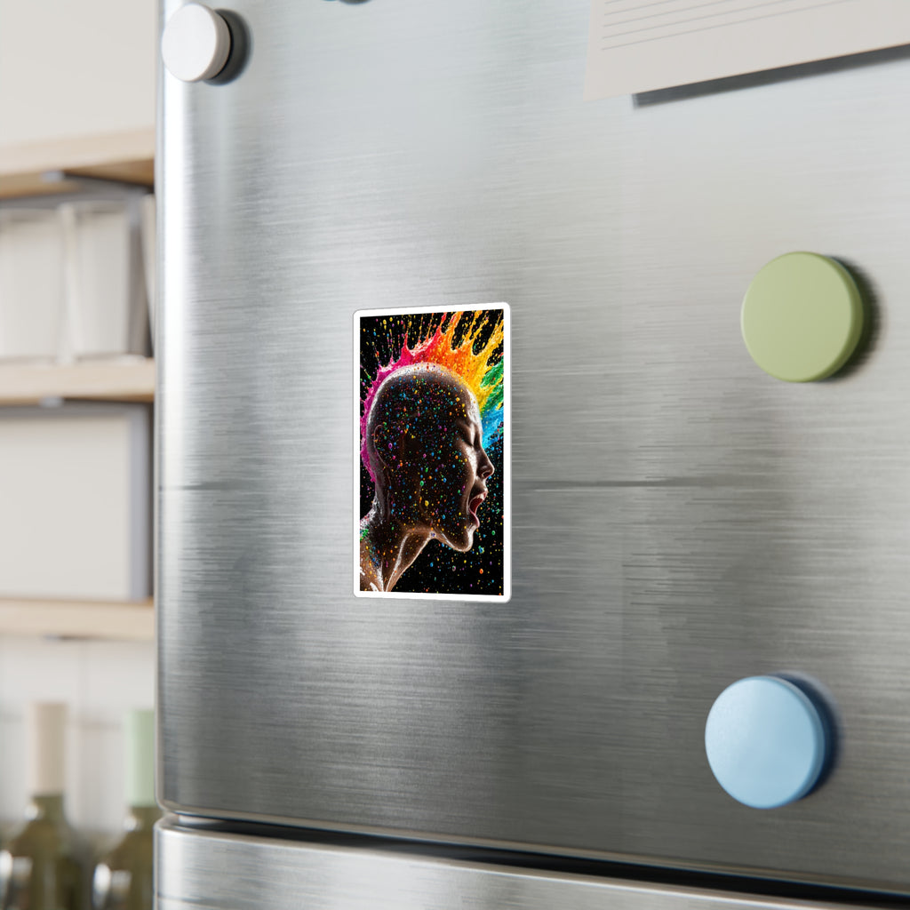 Vibrant Scream Rainbow Head Kiss-Cut Vinyl Decal — Colorful Pop Art Sticker