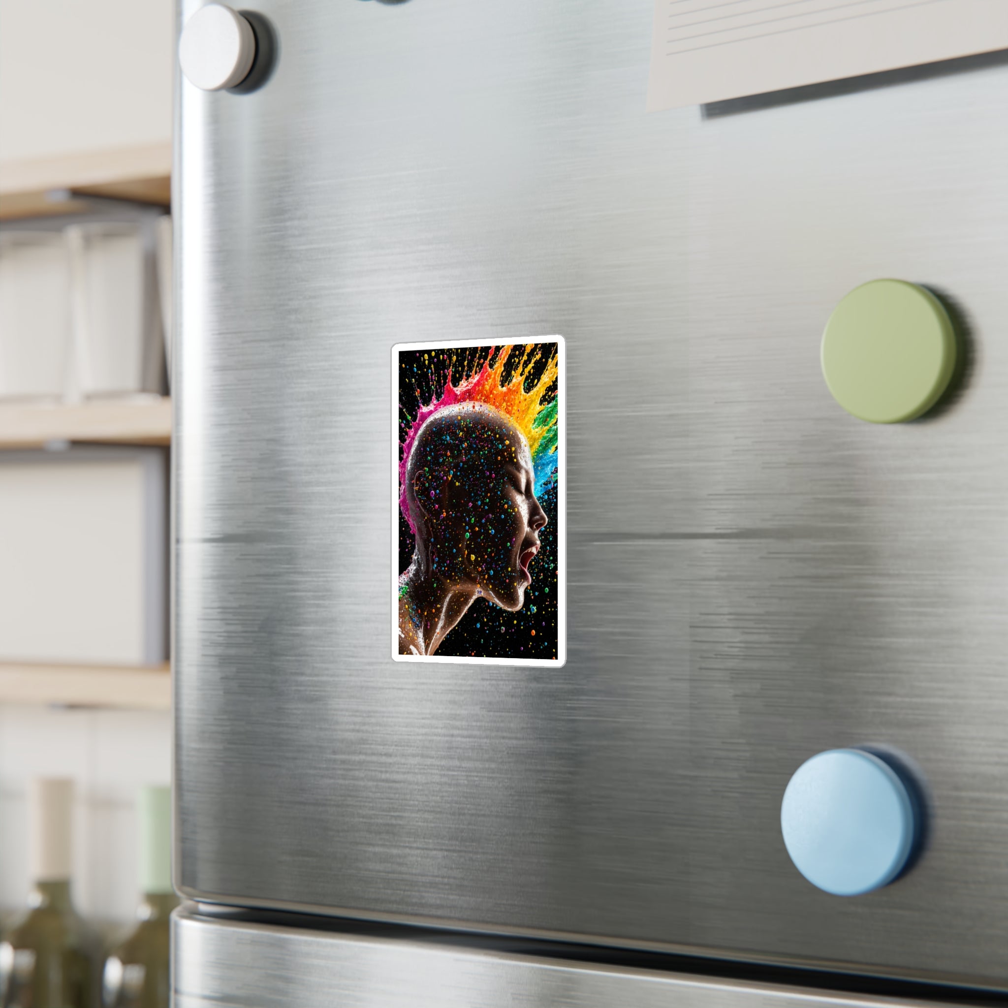 Vibrant Scream Rainbow Head Kiss-Cut Vinyl Decal — Colorful Pop Art Sticker