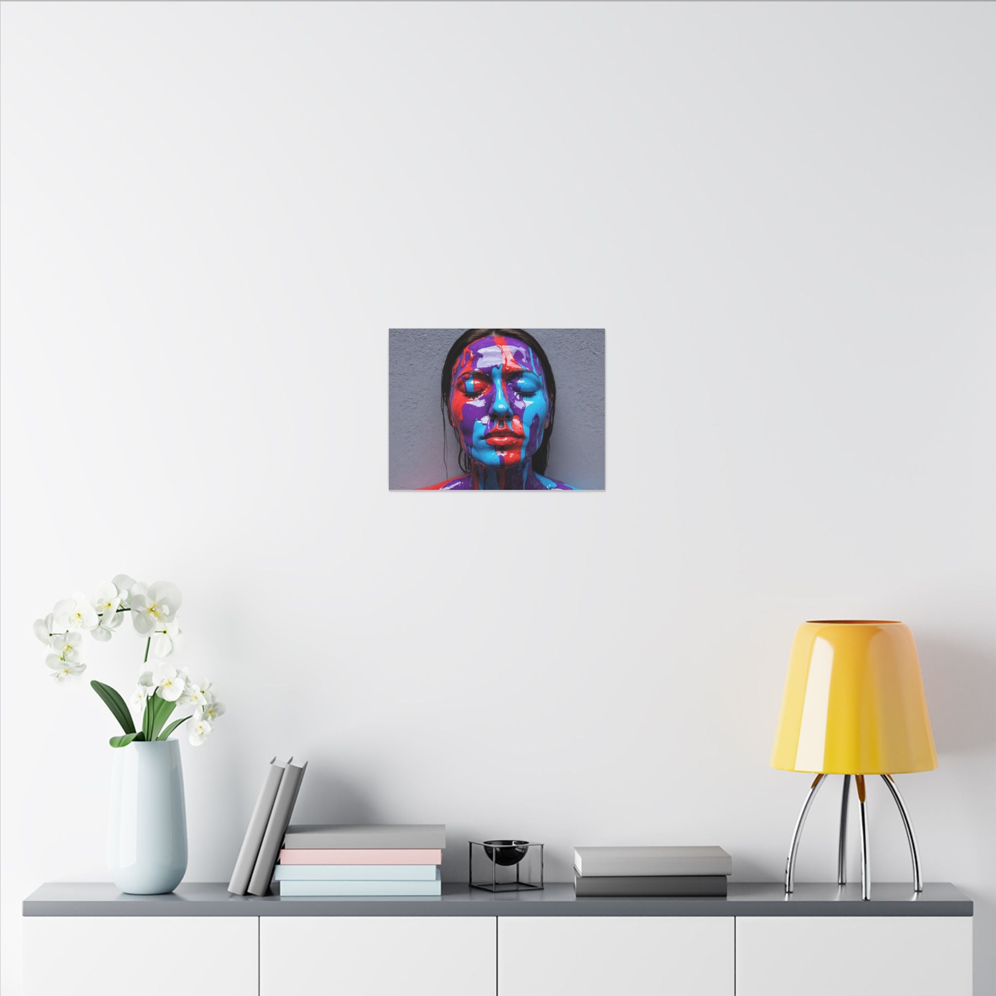Tableau sur toile « Portrait goutte de couleur » — Art abstrait vibrant de visage sur toile tendue mate