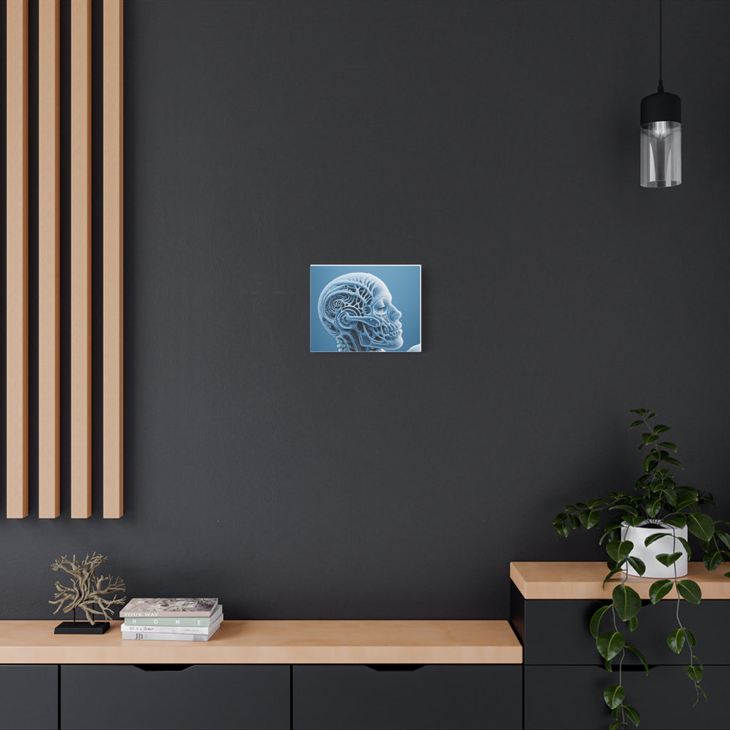 Frosted Mechanical Skull Canvas Art – Blue Anatomical Surreal Print
