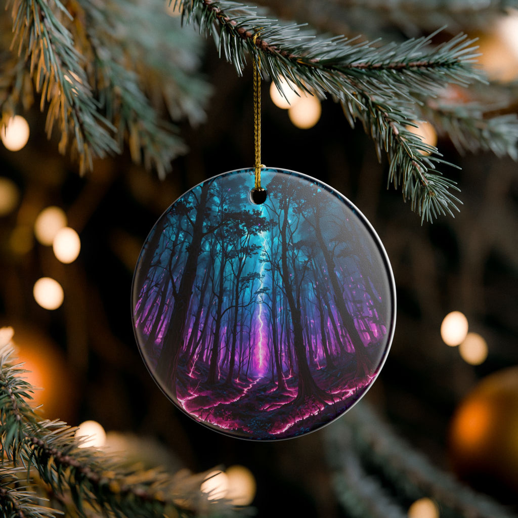 Heart Ceramic Ornament — Neon Forest Lightning Design