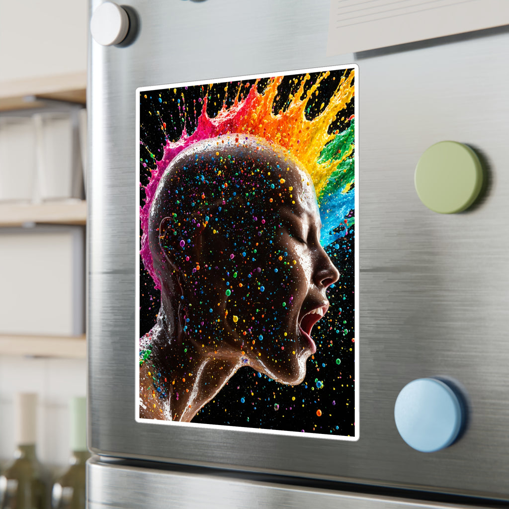 Vibrant Scream Rainbow Head Kiss-Cut Vinyl Decal — Colorful Pop Art Sticker