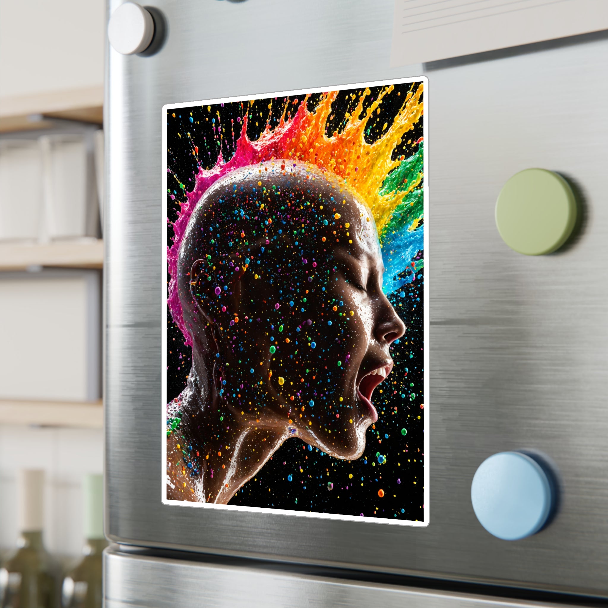Vibrant Scream Rainbow Head Kiss-Cut Vinyl Decal — Colorful Pop Art Sticker