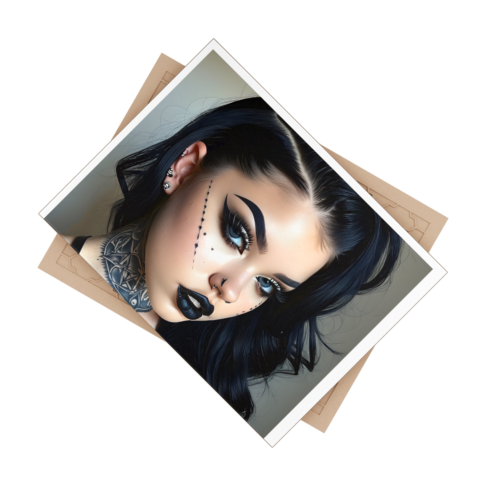 Ceramic Photo Tile — Gothic Portrait Decorative Tile (Dark Makeup, Piercing & Neck Tattoo)
