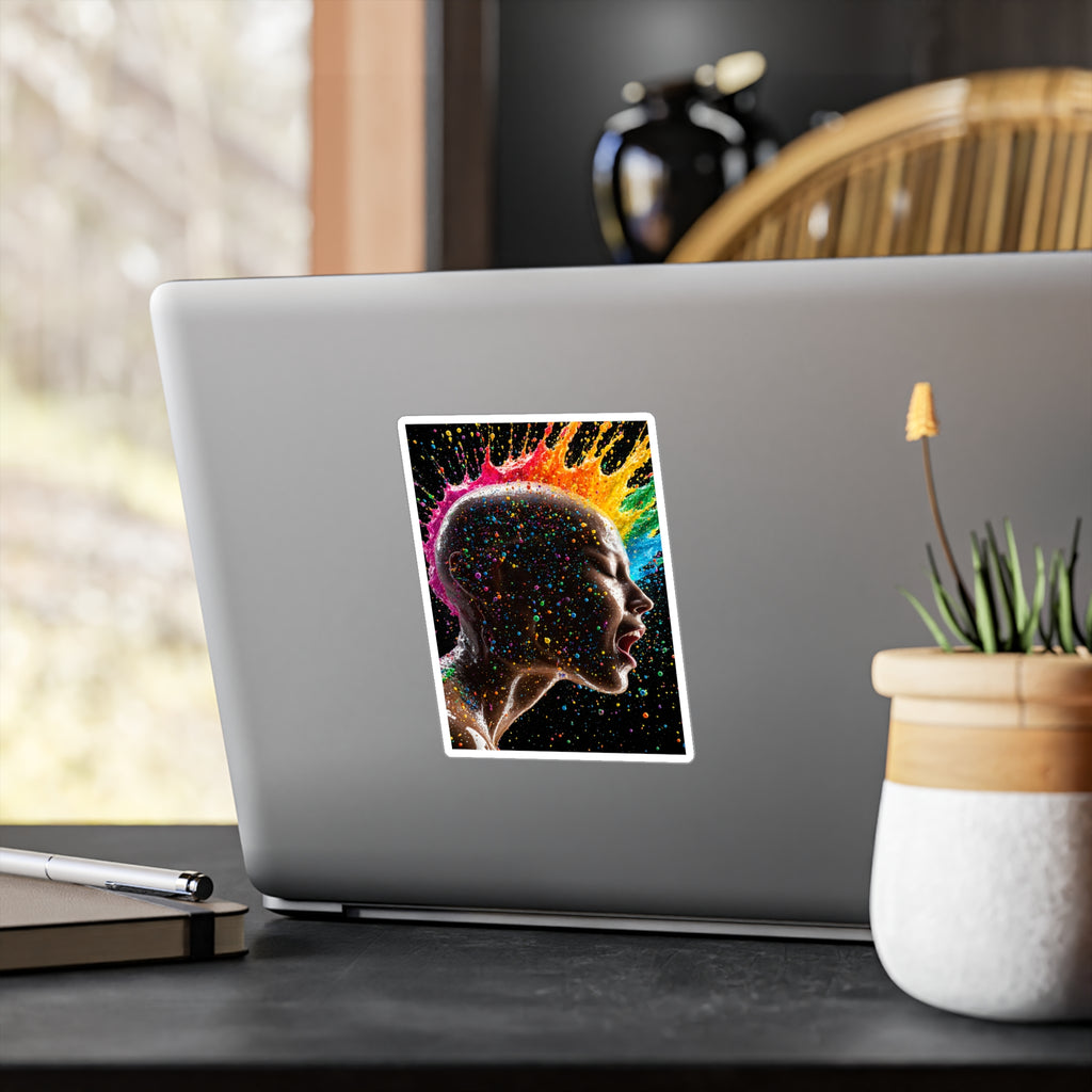 Vibrant Scream Rainbow Head Kiss-Cut Vinyl Decal — Colorful Pop Art Sticker