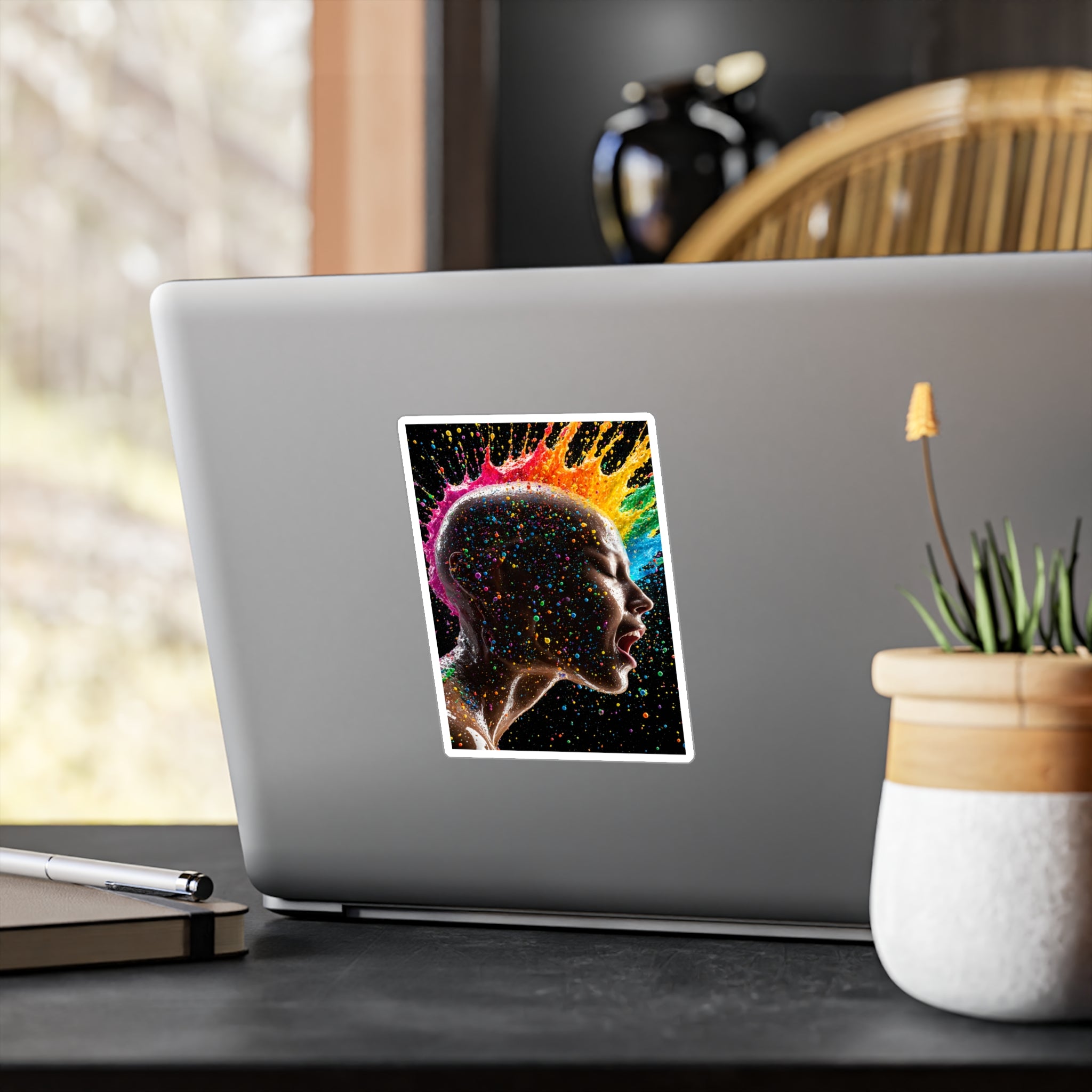 Vibrant Scream Rainbow Head Kiss-Cut Vinyl Decal — Colorful Pop Art Sticker