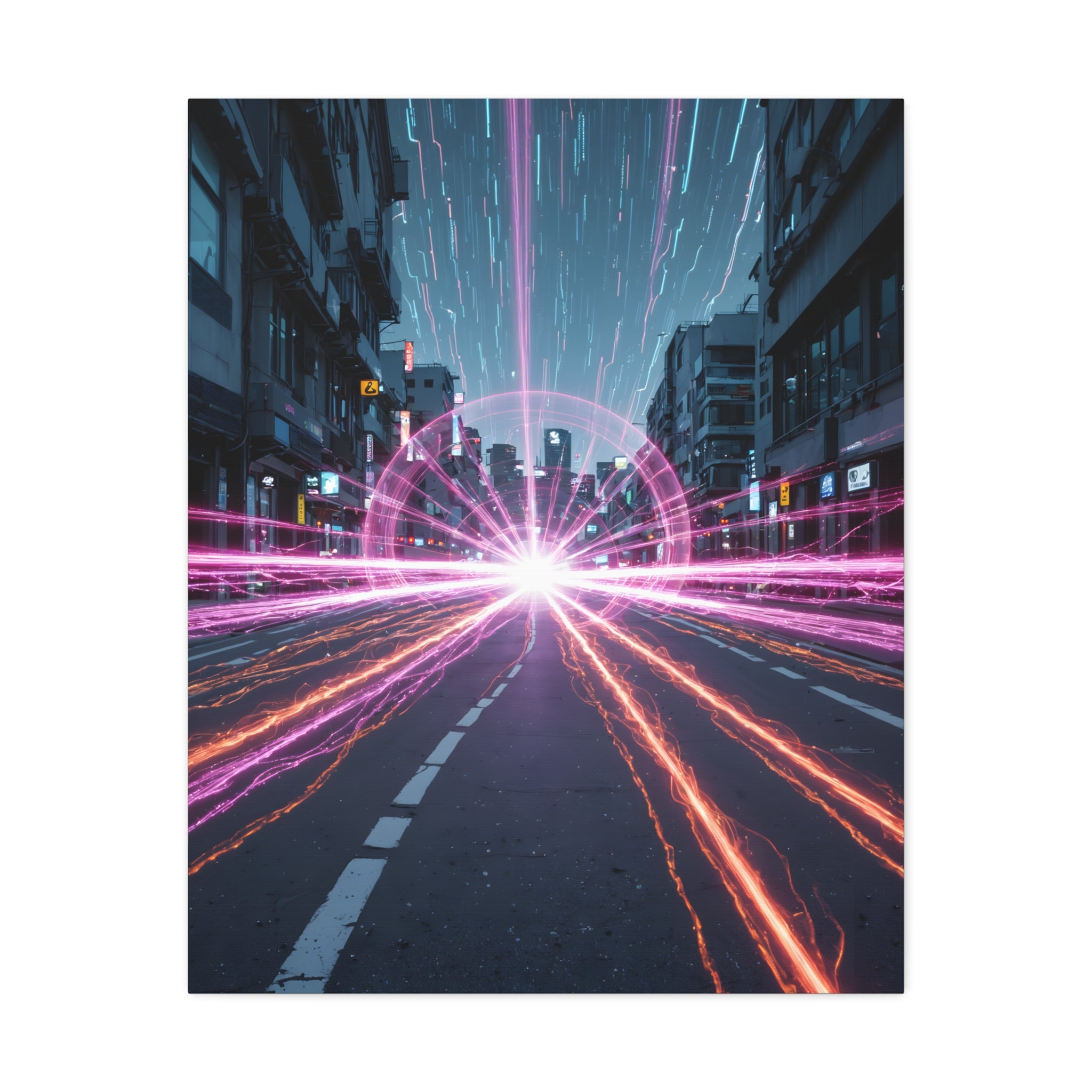 Toile tendue Neon Speedscape — Art mural futuriste Éclat lumineux de ville