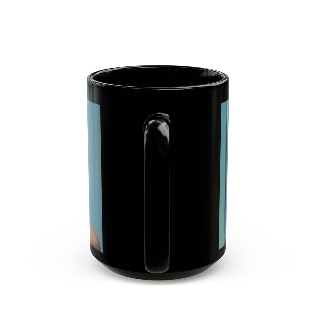 Mug noir Visage de Cyborg Mystique — Tasse à café Portrait néon futuriste (325 ml/443 ml)