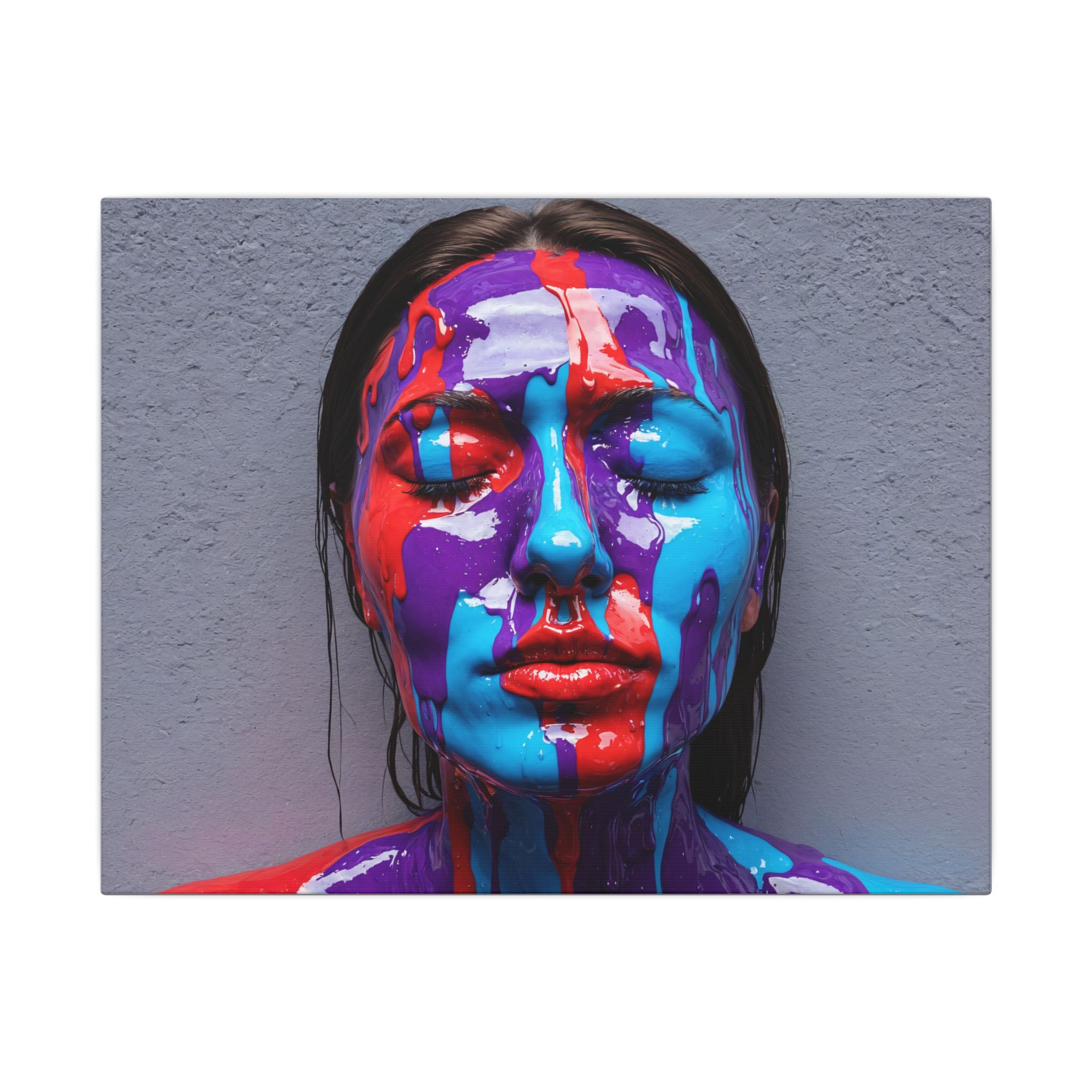 Color Drip Portrait Canvas Print — Vibrant Abstract Face Art on Matte Stretched Canvas