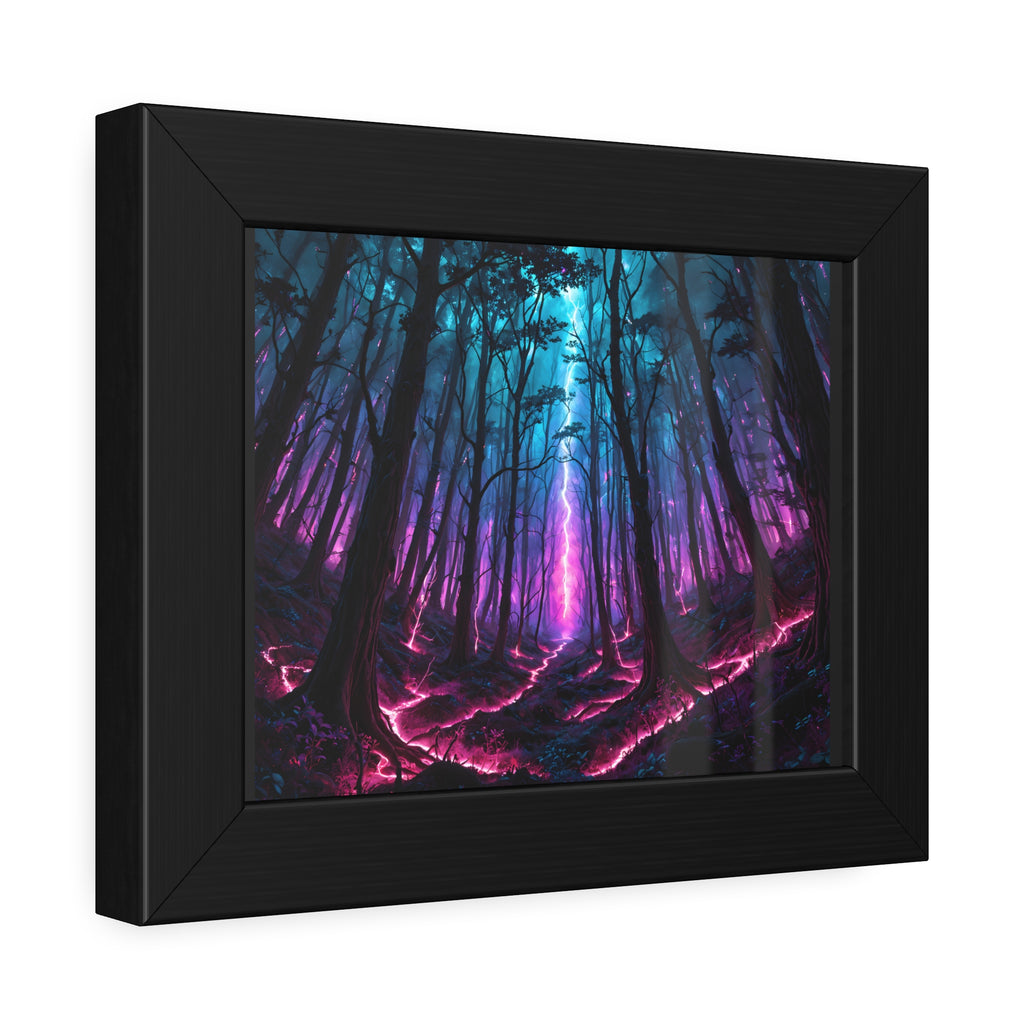 Neon Forest Framed Art Print — Mystical Purple & Teal Fantasy Poster