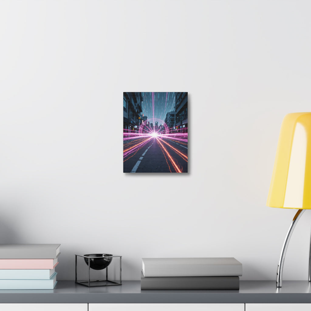 Neon Speedscape Stretched Canvas — Futuristic City Lightburst Wall Art