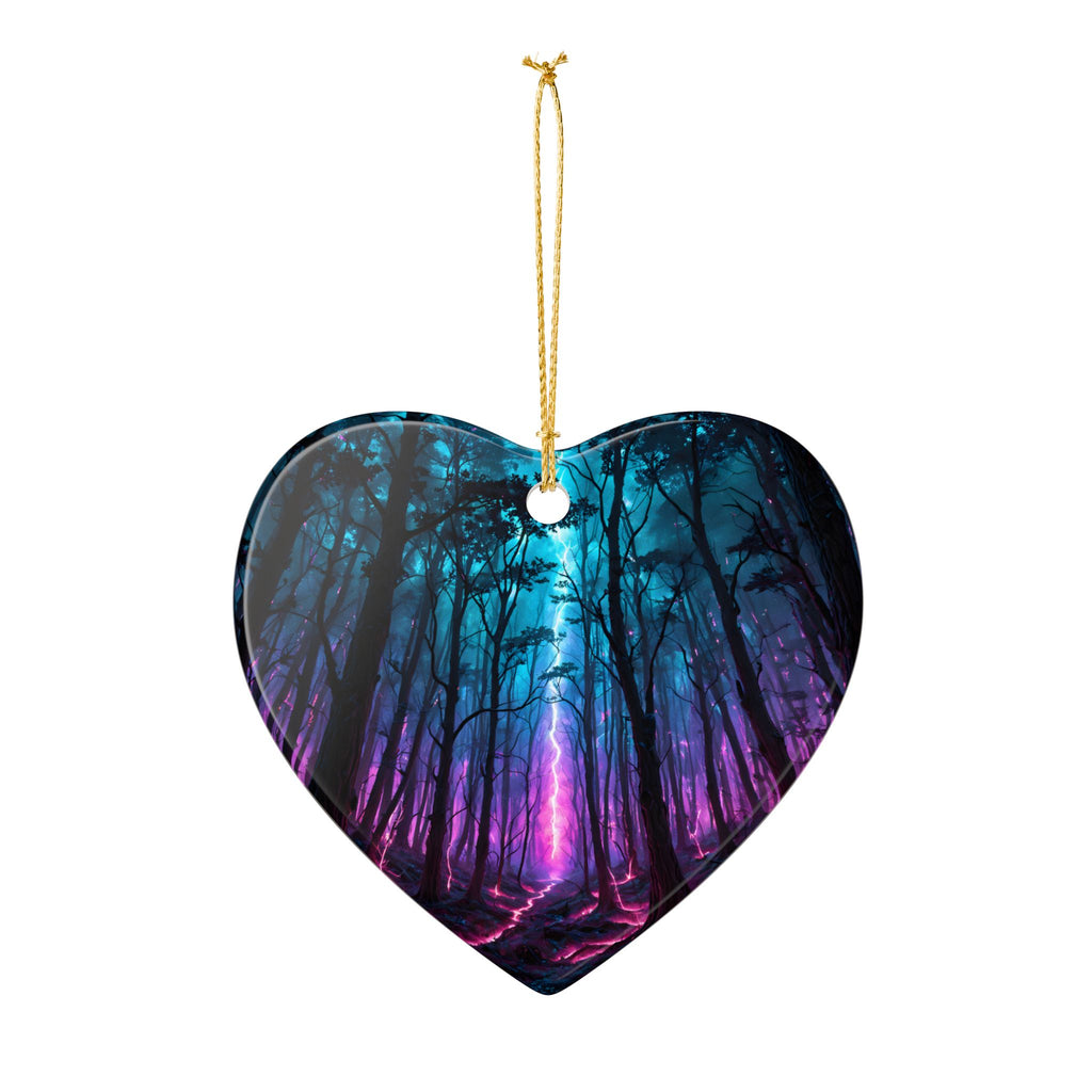 Heart Ceramic Ornament — Neon Forest Lightning Design