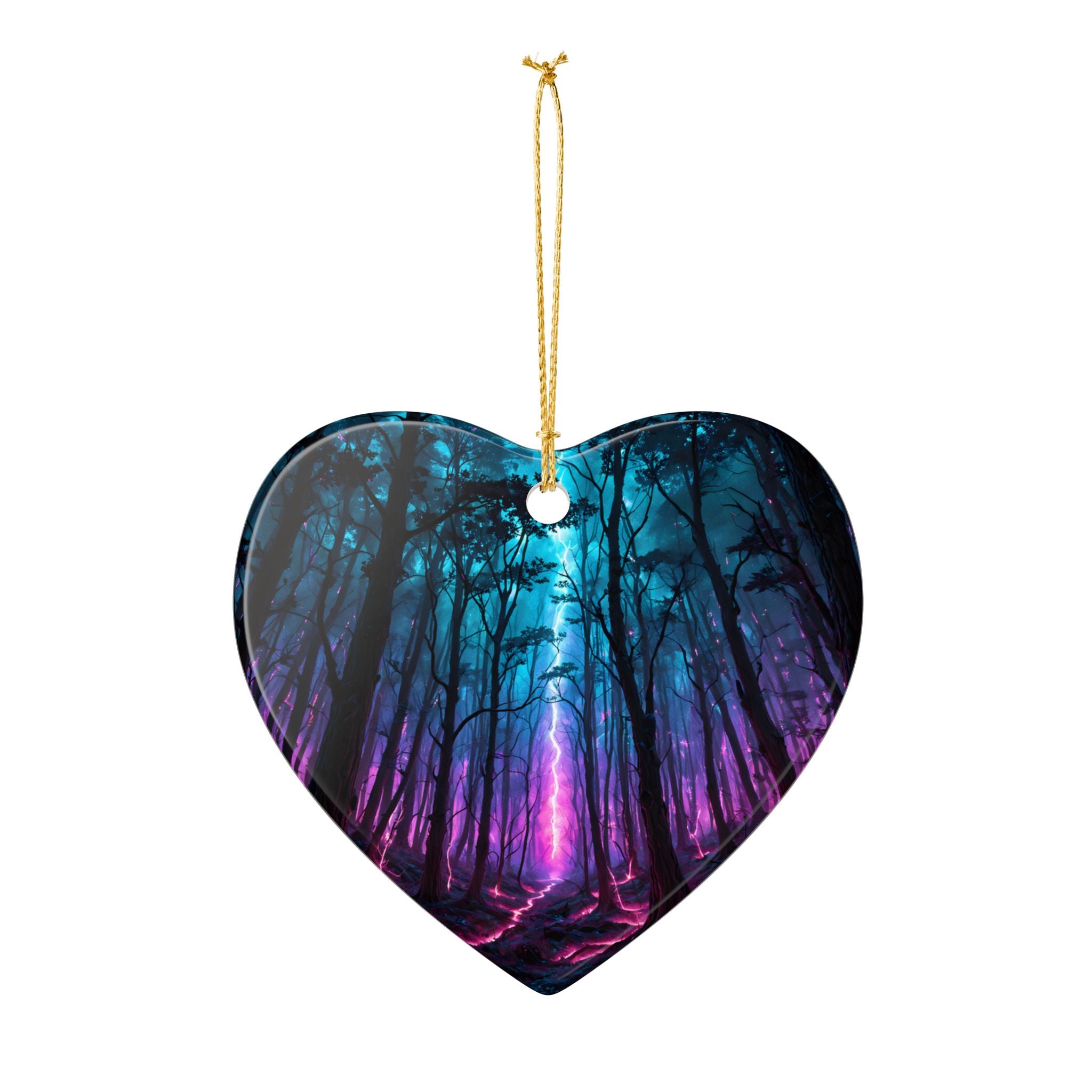 Heart Ceramic Ornament — Neon Forest Lightning Design