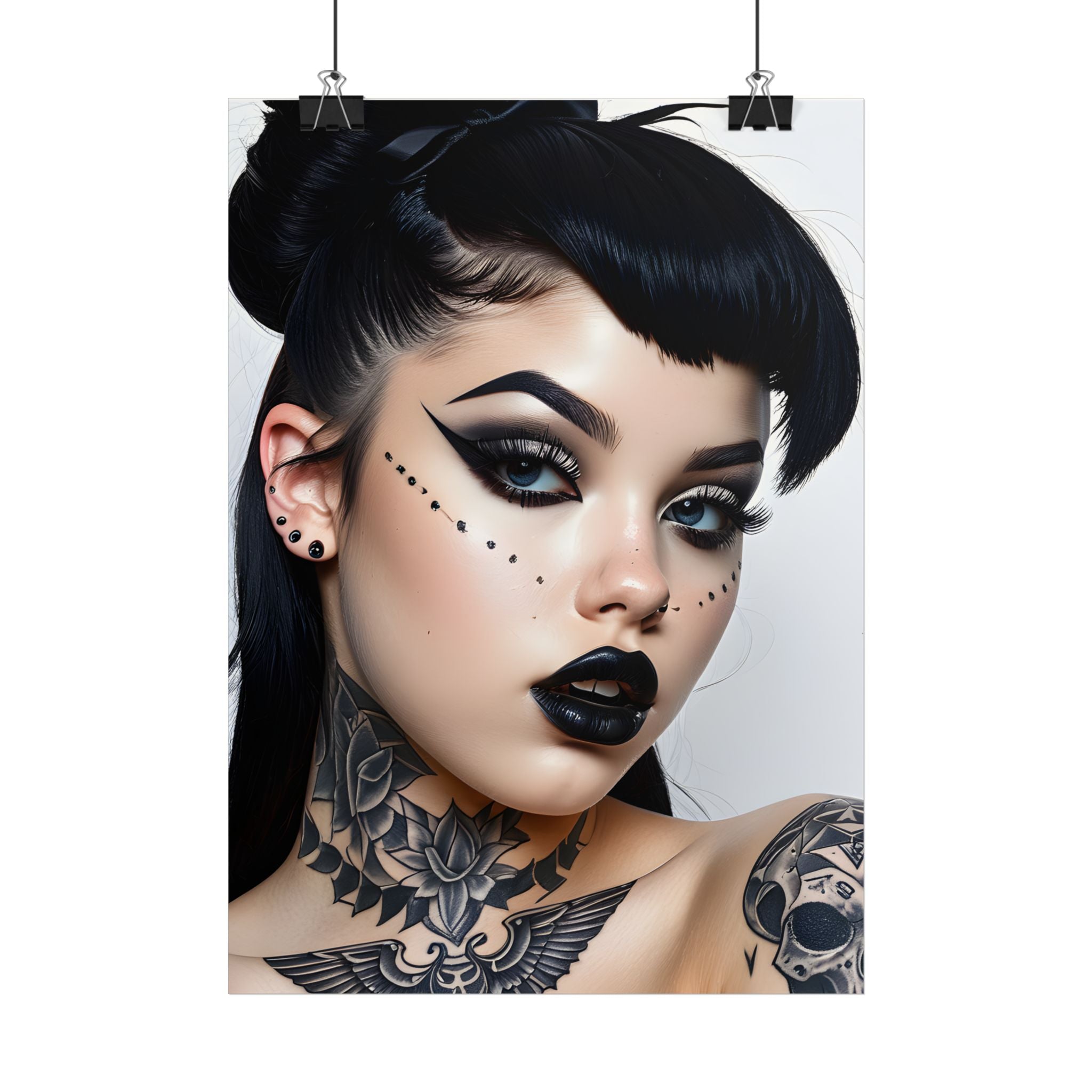 Affiche de portrait de tatouage de style pin-up Beauté gothique