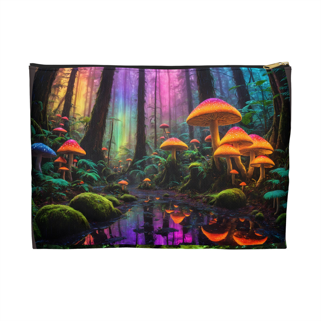 Mystic Mushroom Forest Accessory Pouch — Colorful Enchanted Woodland Makeup Bag