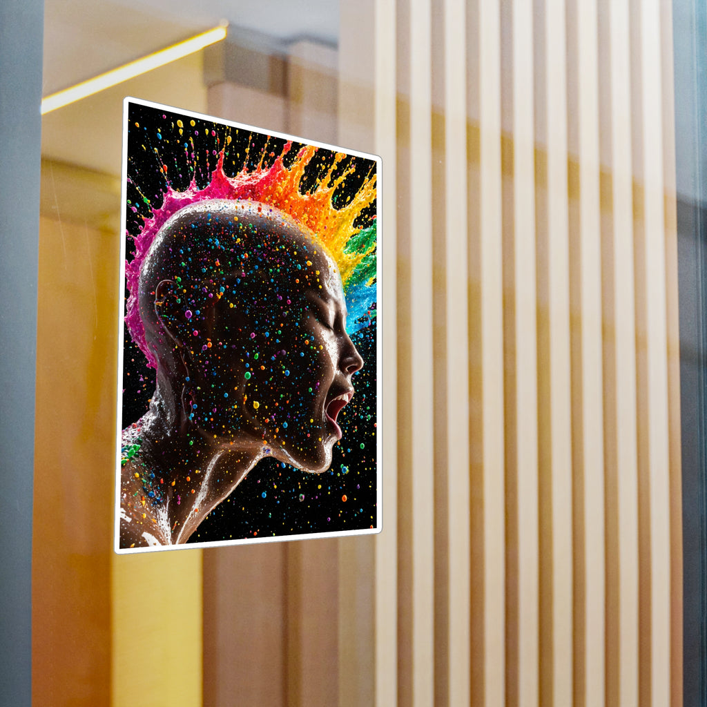 Vibrant Scream Rainbow Head Kiss-Cut Vinyl Decal — Colorful Pop Art Sticker